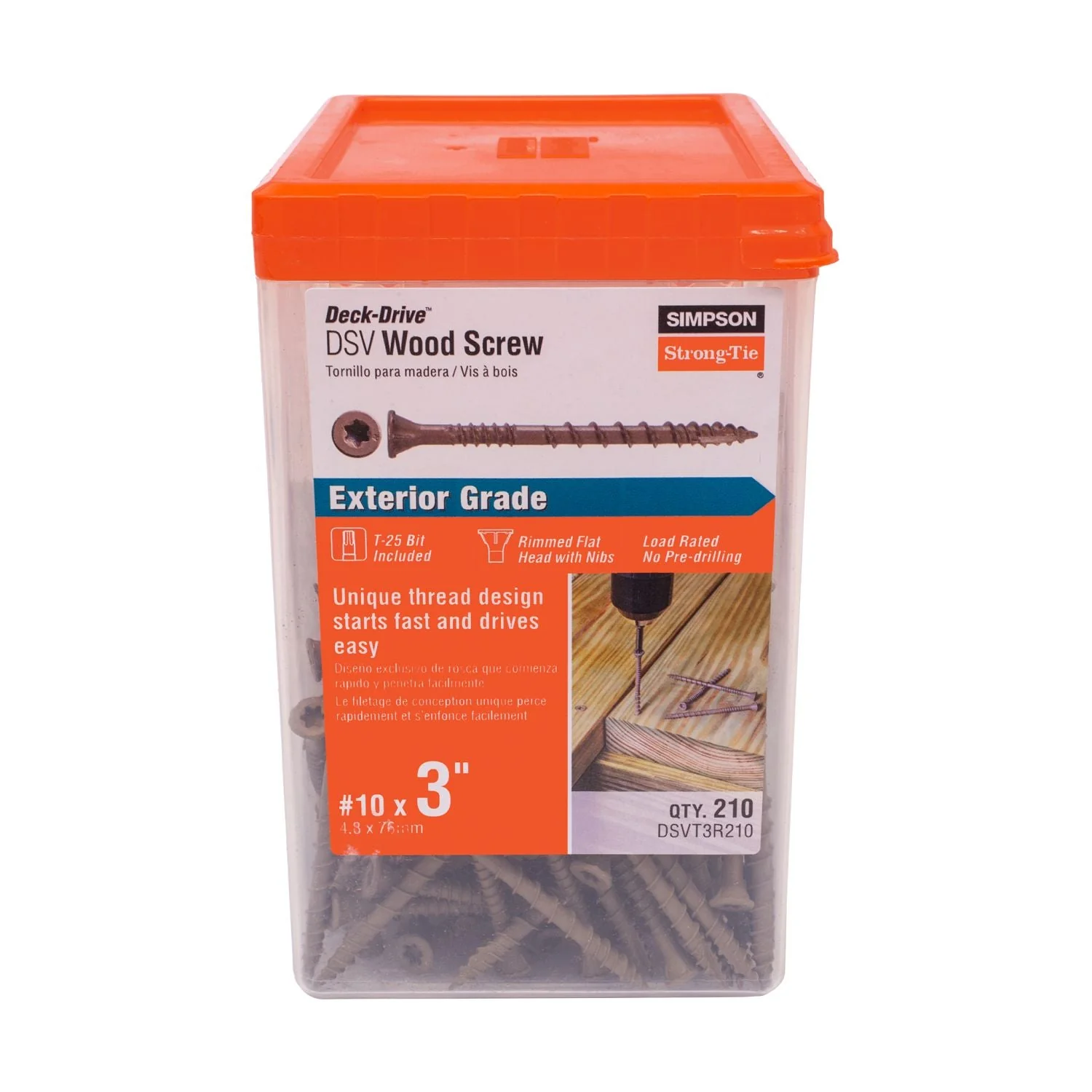 Simpson Strong-Tie DSVT3R210 Deck-Drive DSV WOOD Screw,  #10 x 3-in. T25, Flat Head, Quik Guard, Tan, 210-Pack - Image 2
