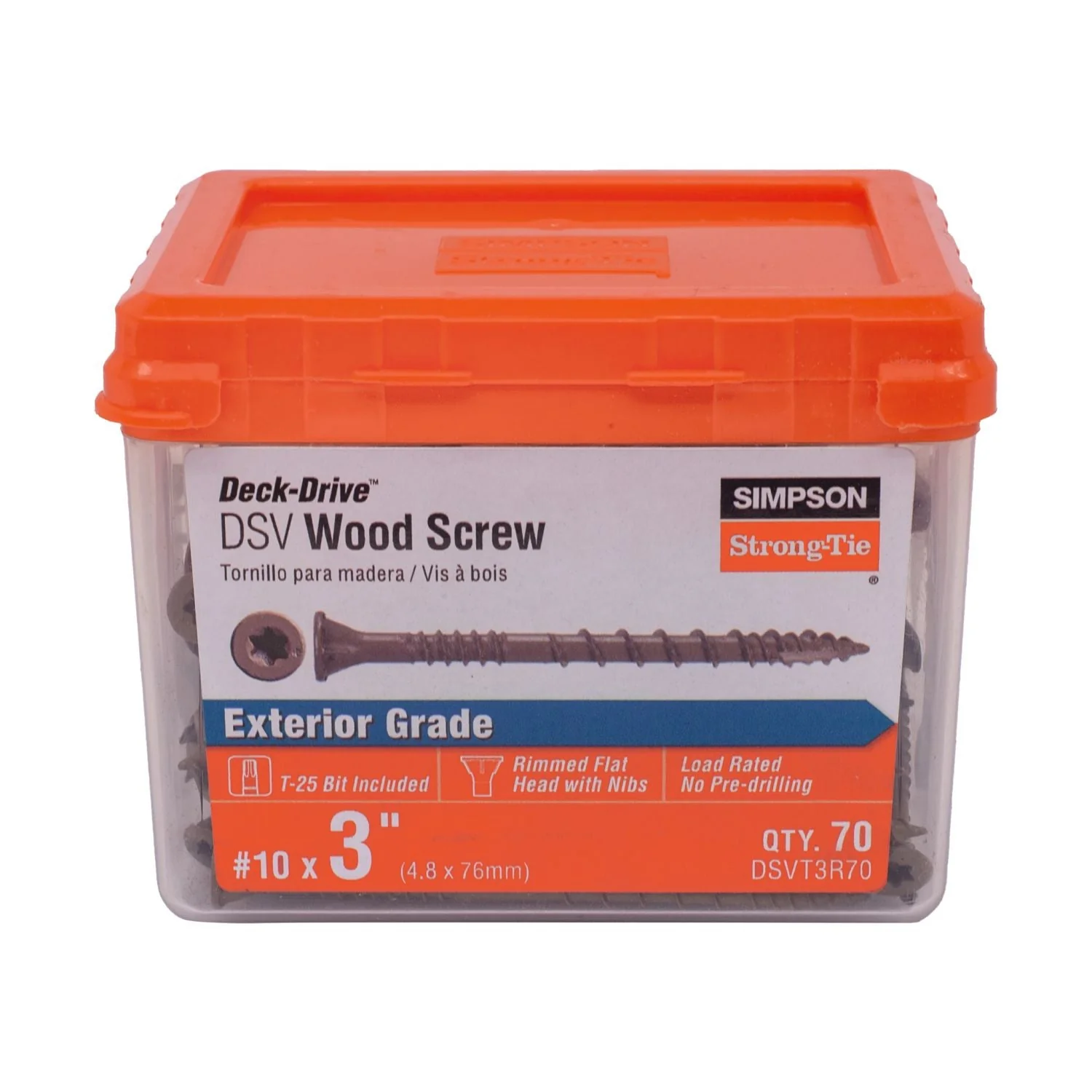 Simpson Strong-Tie DSVT3R70 Deck-Drive DSV WOOD Screw,  #10 x 3-in. T25, Flat Head, Quik Guard, Tan, 70-Pack - Image 2