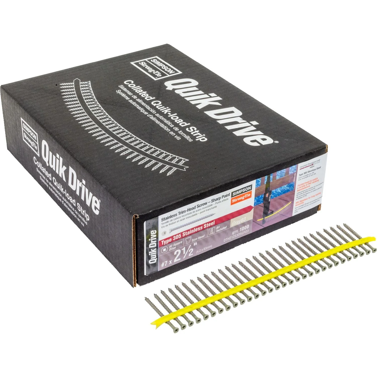 Simpson Strong-Tie DTH212S305GR03 Trim-Head Screw,  Sharp Point (Collated),  #7 x 2-1/2-in. #2 Square Type 305 Gray 03, 1000-Pack - Image 2