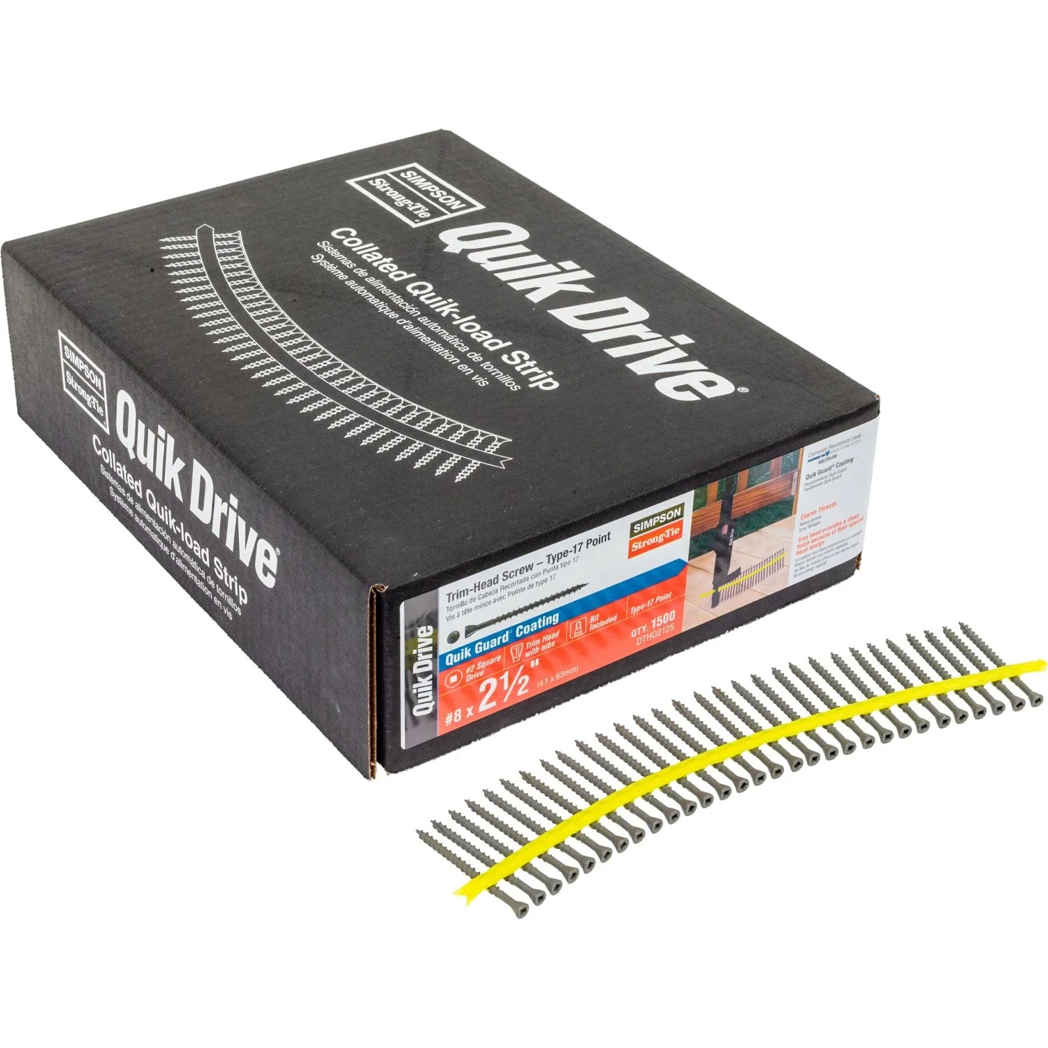 Simpson Strong-Tie DTHQ212S Trim-Head Screw, Type-17 Point,  #8 x 2-1/2-in. #2U Square Drive, Quik Guard, 1500-Pack - Image 2