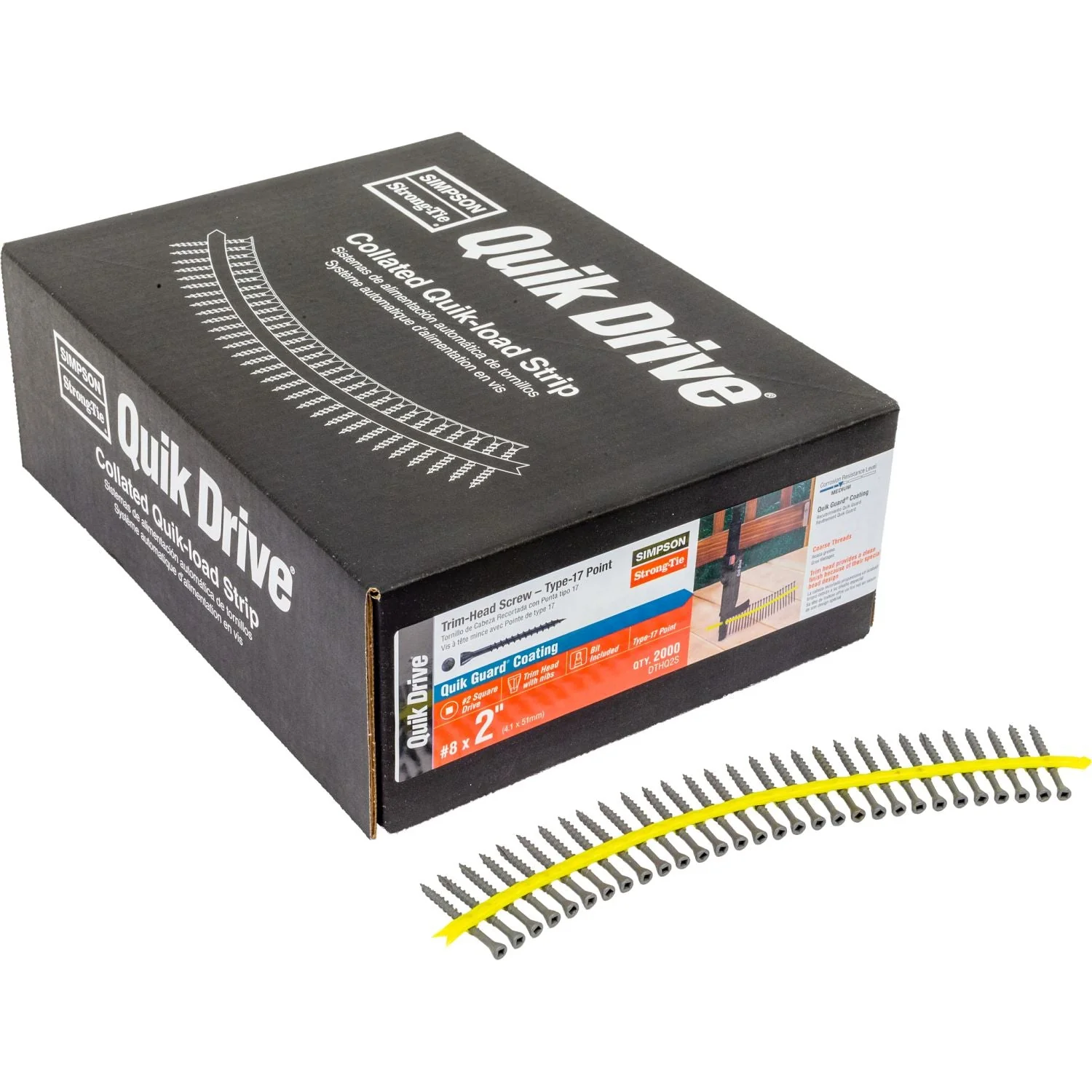 Simpson Strong-Tie DTHQ2S Trim-Head Screw, Type-17 Point,  #8 x 2-in. #2U Square Drive, Quik Guard, 2000-Pack - Image 2