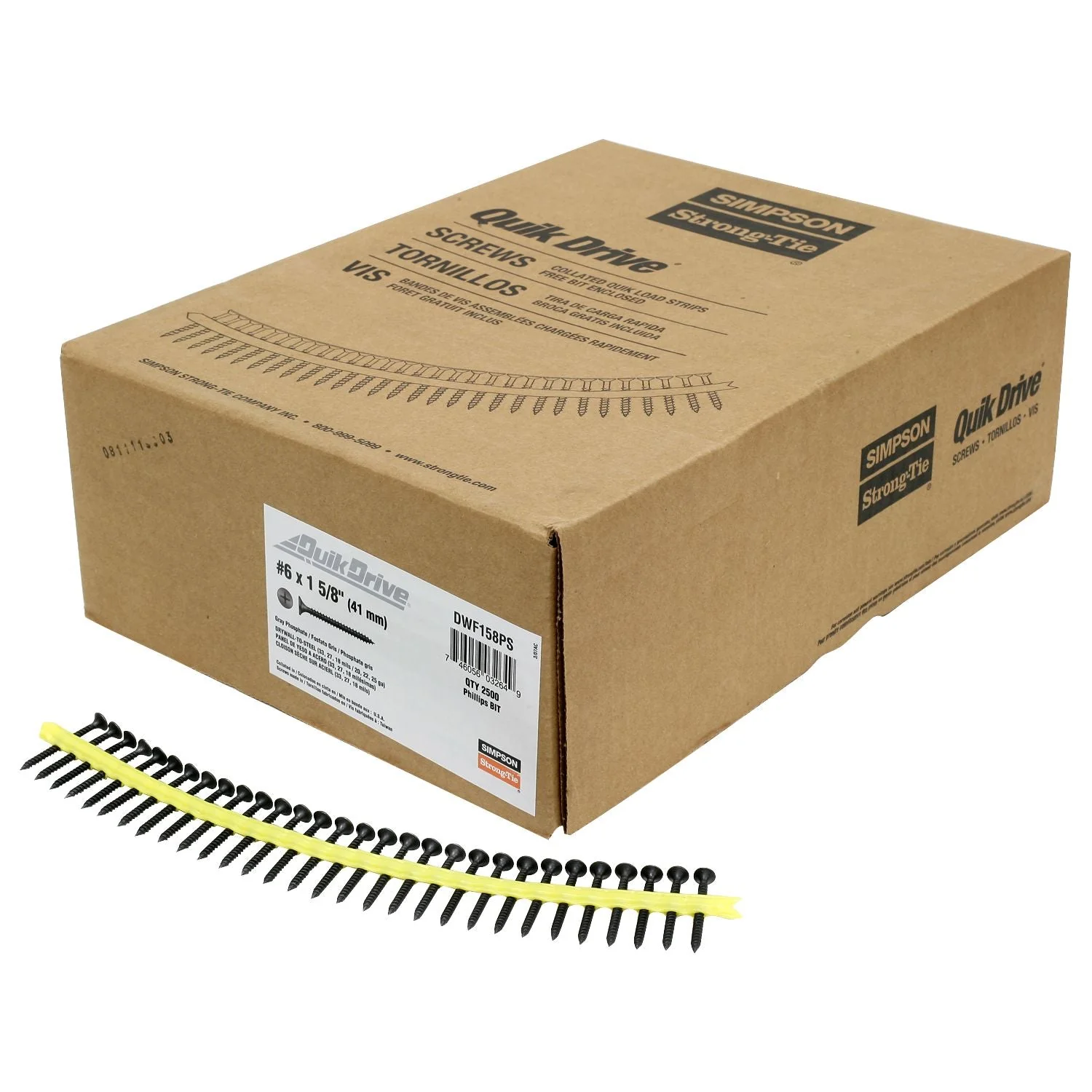 Simpson Strong-Tie DWF158PS DWF Drywall-to-CFS Screw (Collated),  #6 x 1-5/8-in. #2 Phillips Bugle Head, 2500-Pack - Image 2