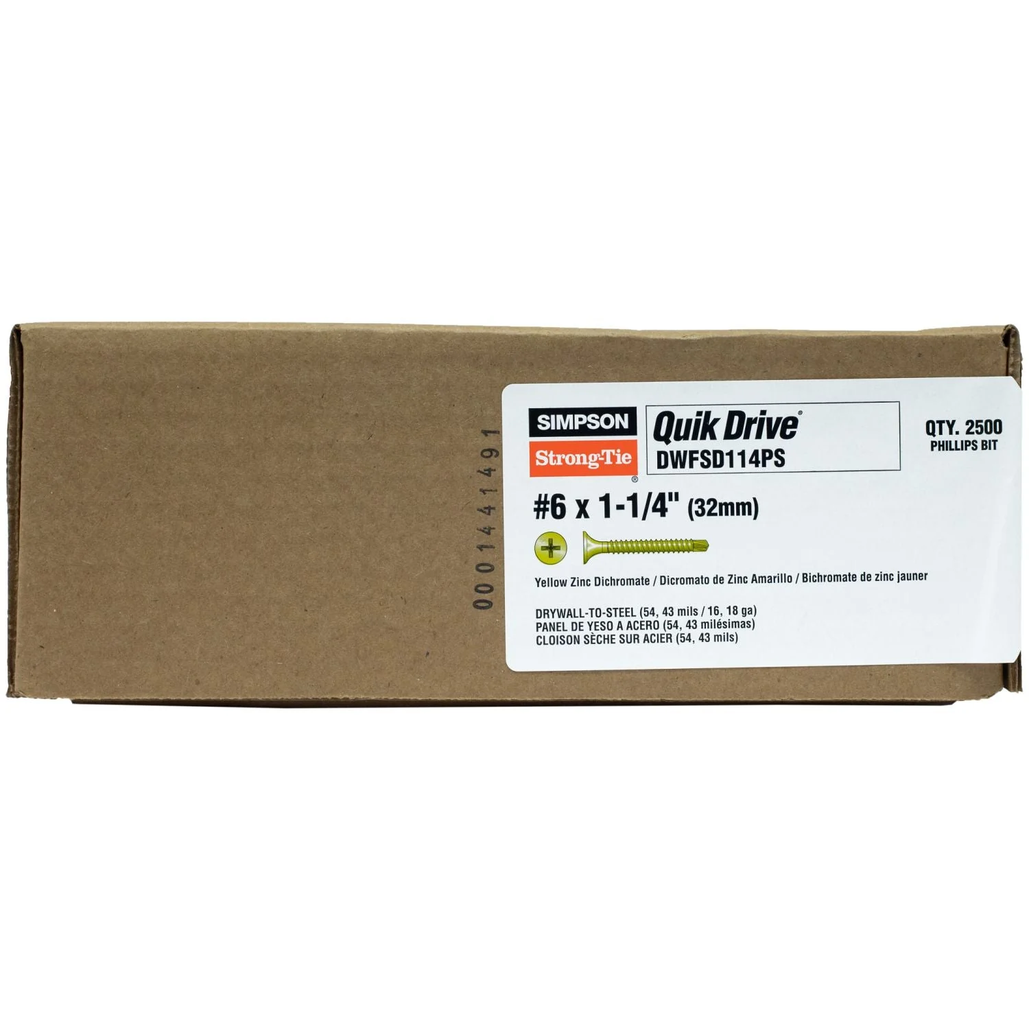 Simpson Strong-Tie DWFSD114PS DWFSD Drywall-to-CFS Screw (Collated),  #6 x 1-1/4-in. #2 Phillips, Yellow Zinc, 2500-Pack - Image 2