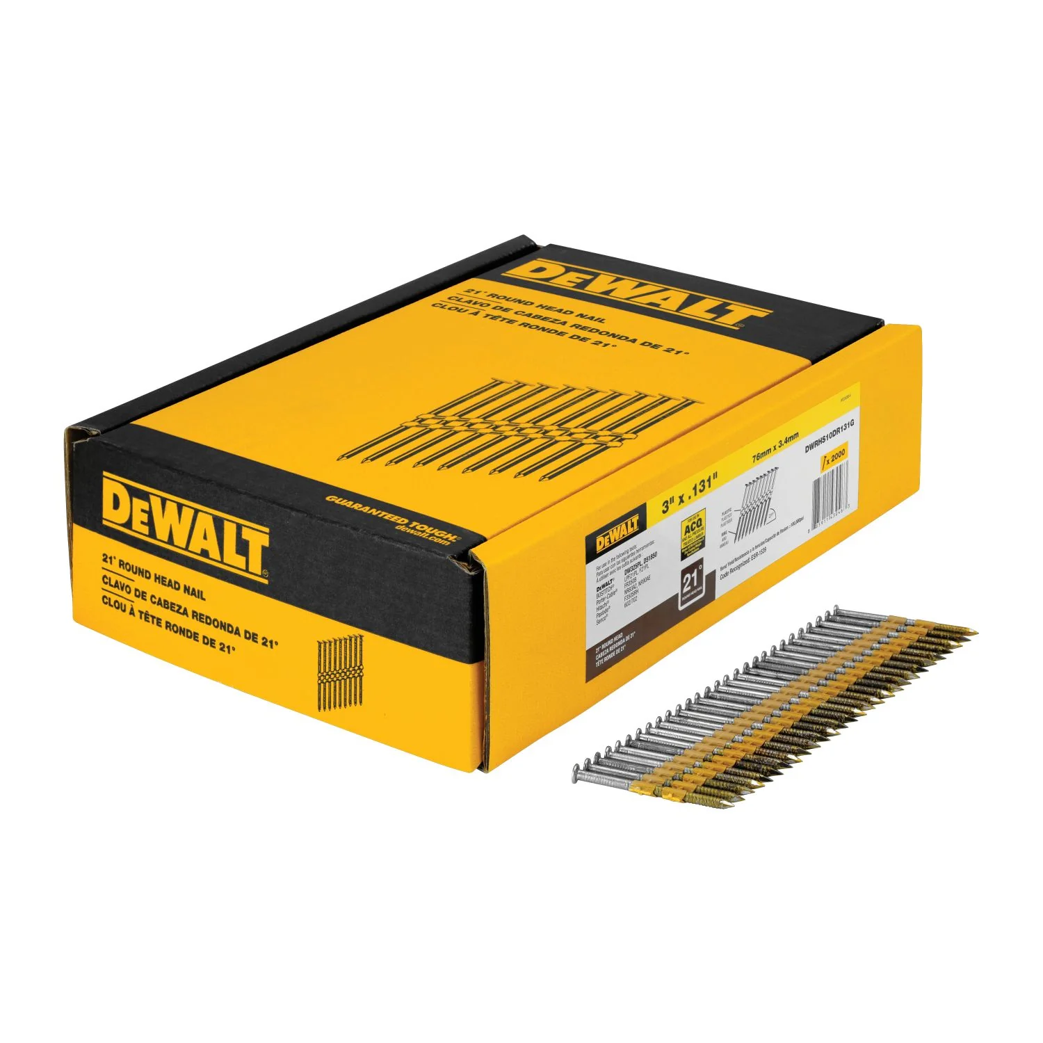 BOSTITCH DWRHS10D131 3″ x .131″ 21° Plastic Collated Full Round Head Framing Nail, 90 Boxes of 2000-Nails