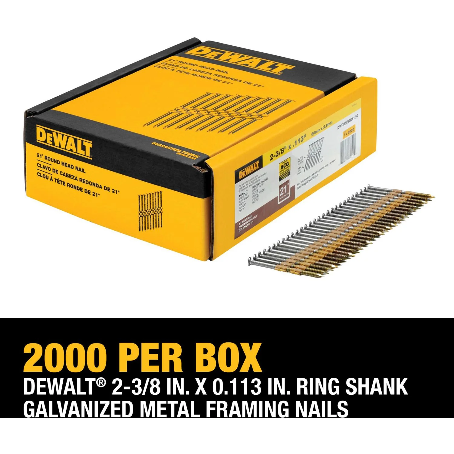 BOSTITCH DWRHS8DR113G 2-3/8-in. x .113-in. 21-Degree Plastic Collated Ring Shank Galvanized Framing Nails, 119 Boxes of 2000-Nails - Image 2