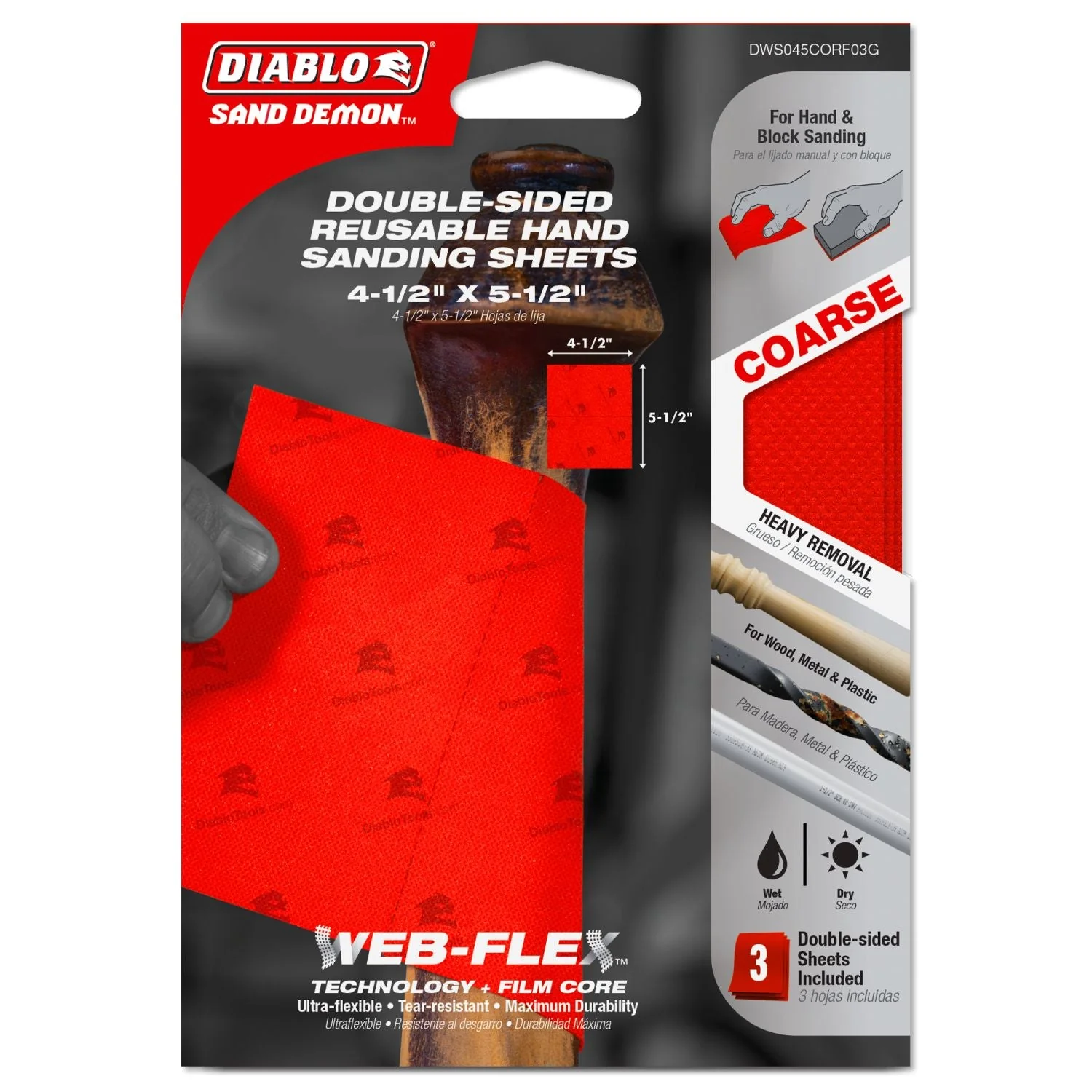 Diablo DWS045CORF03G 3-Piece Sand Demon 4-1/2 in. x 5-1/2 in. Course Grit Handing Sanding Sheet Assortment Set - Image 2