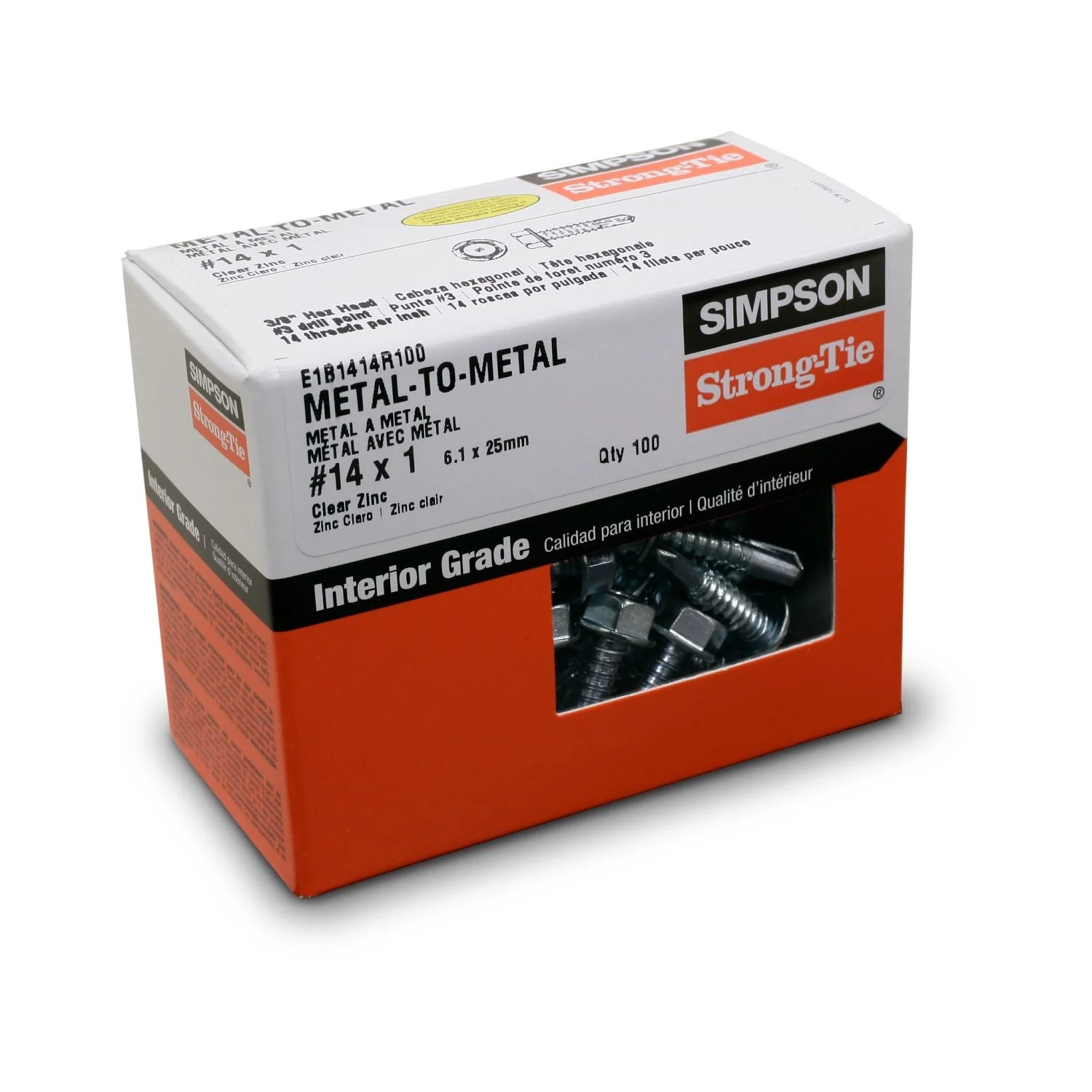 Simpson Strong-Tie E1B1414R100 Self-Drilling E Metal Screw,  #14 x 1-in. 3/8-Hex, Clear Zinc, 100-Pack - Image 2