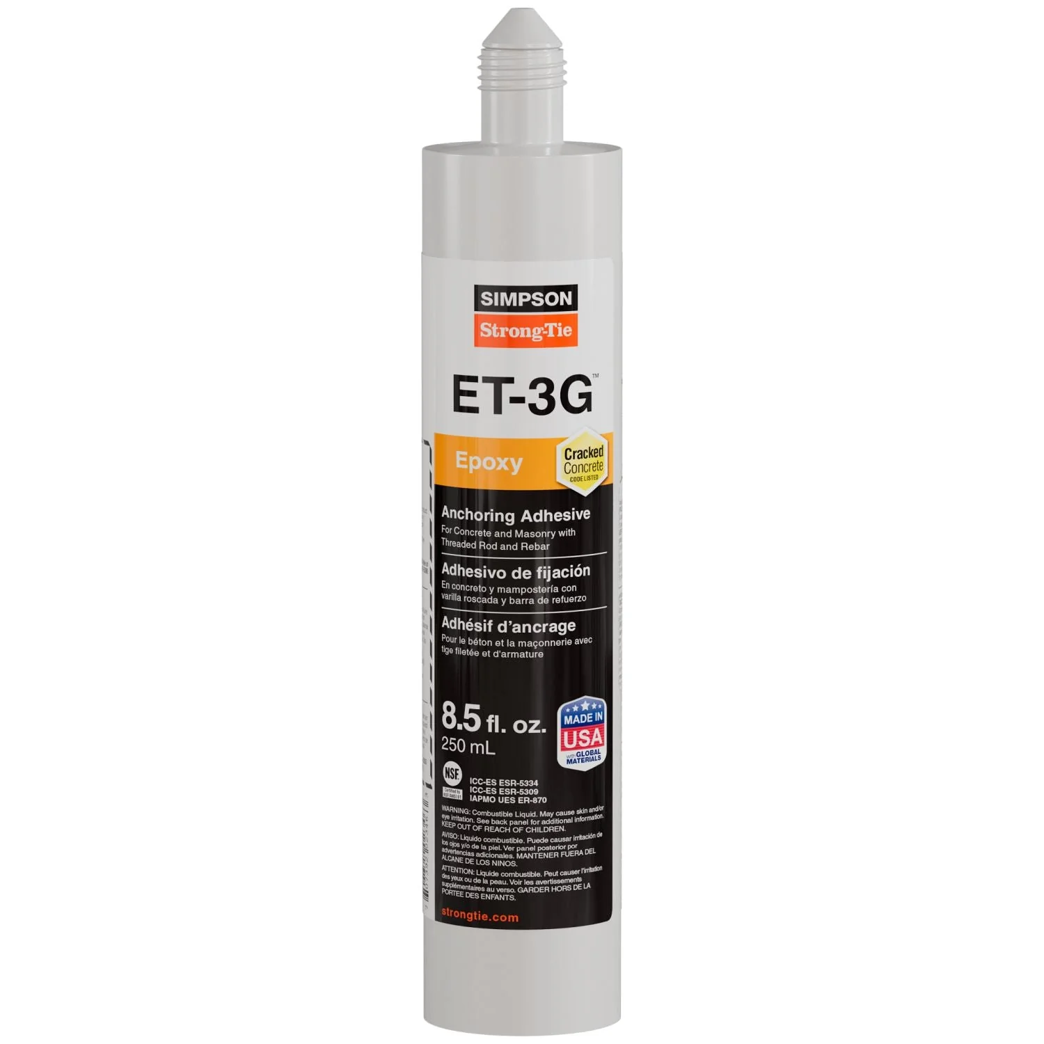 Simpson Strong-Tie ET-3G 8.5-oz. Epoxy Adhesive Cartridge w/ Nozzle and Extension (ET3G10)