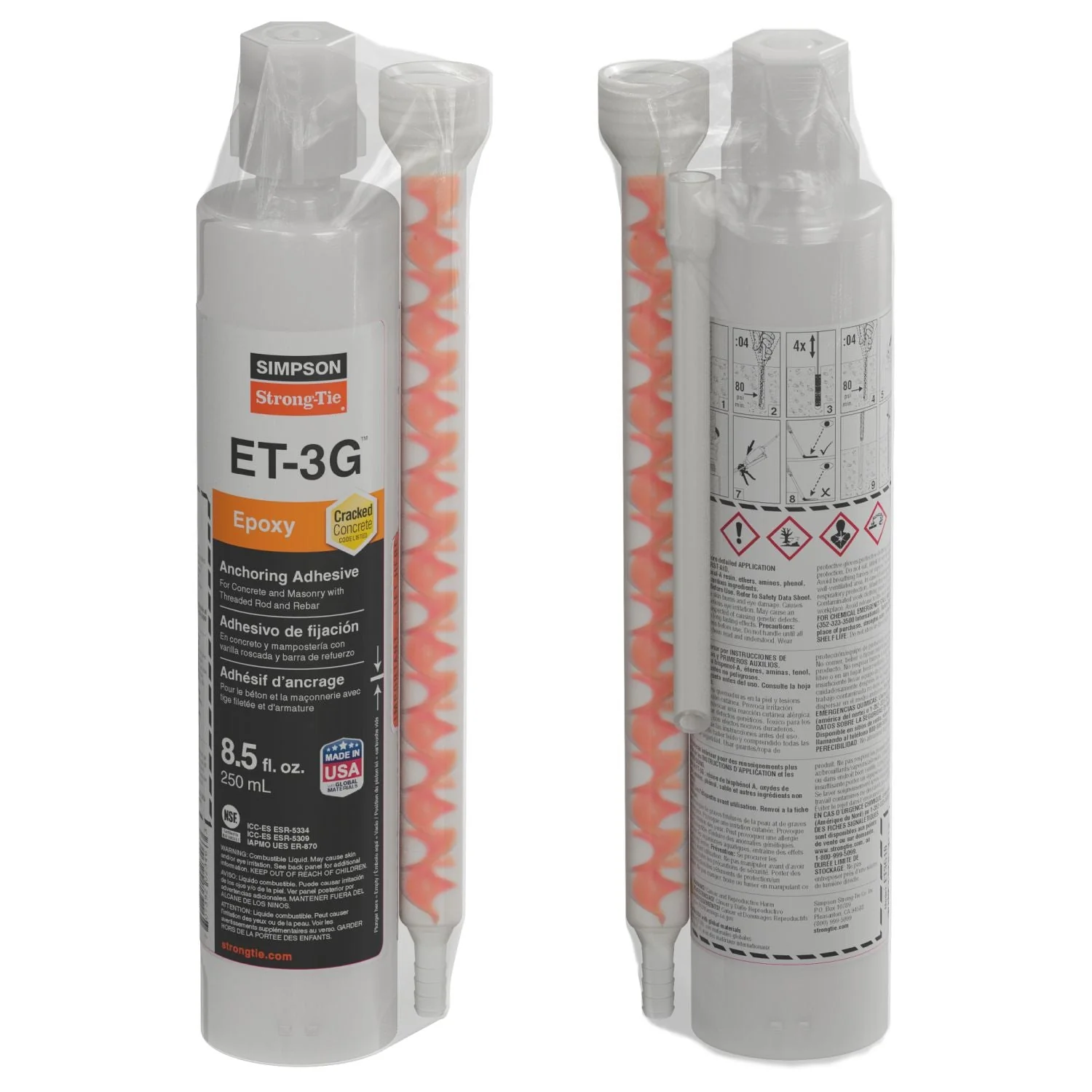 Simpson Strong-Tie ET-3G 8.5-oz. Epoxy Adhesive Cartridge w/ Nozzle and Extension (ET3G10) - Image 2