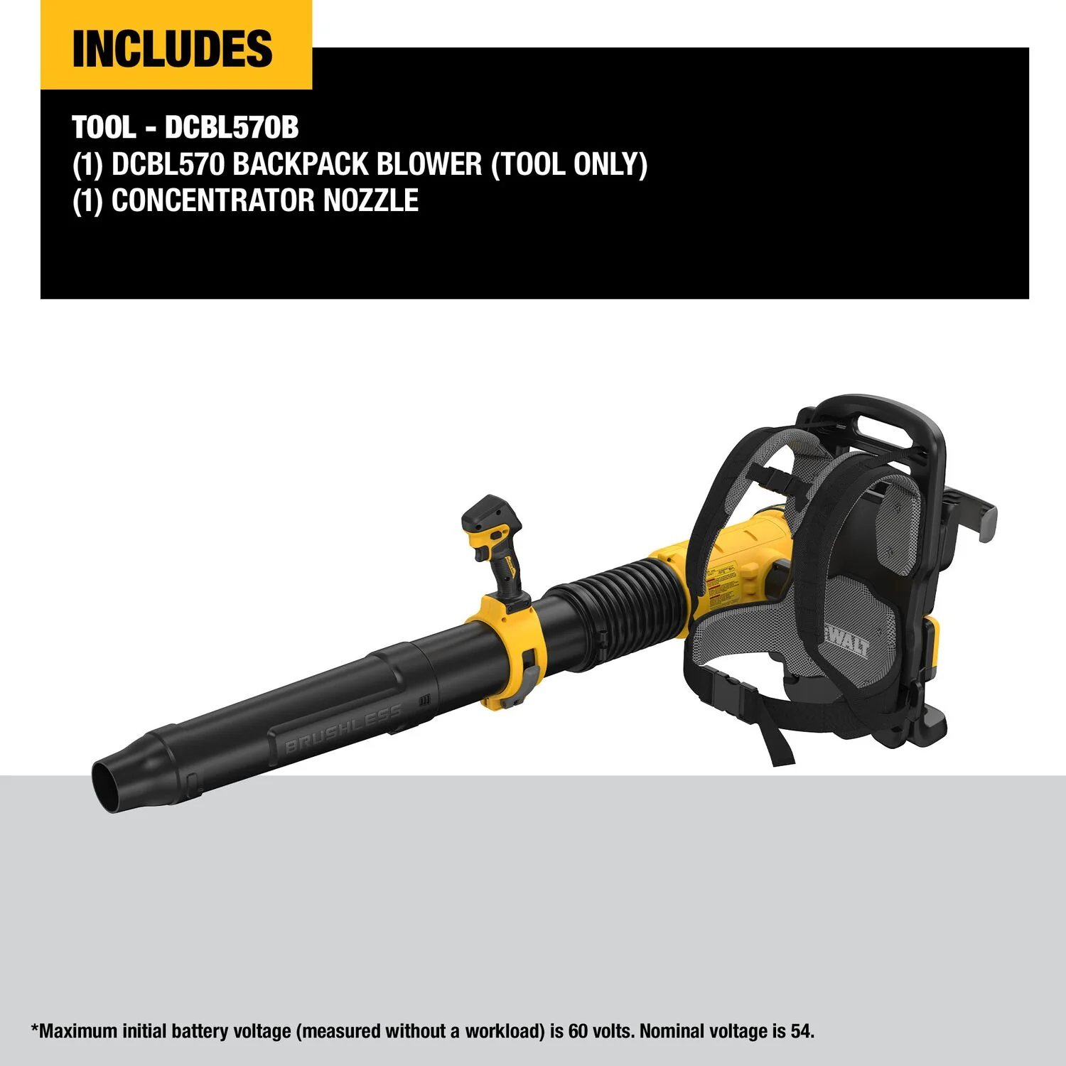 DeWALT DCBL570B 60V FlexVOLT 160-MPH 855-CFM Backpack Blower, Tool Only - Image 3