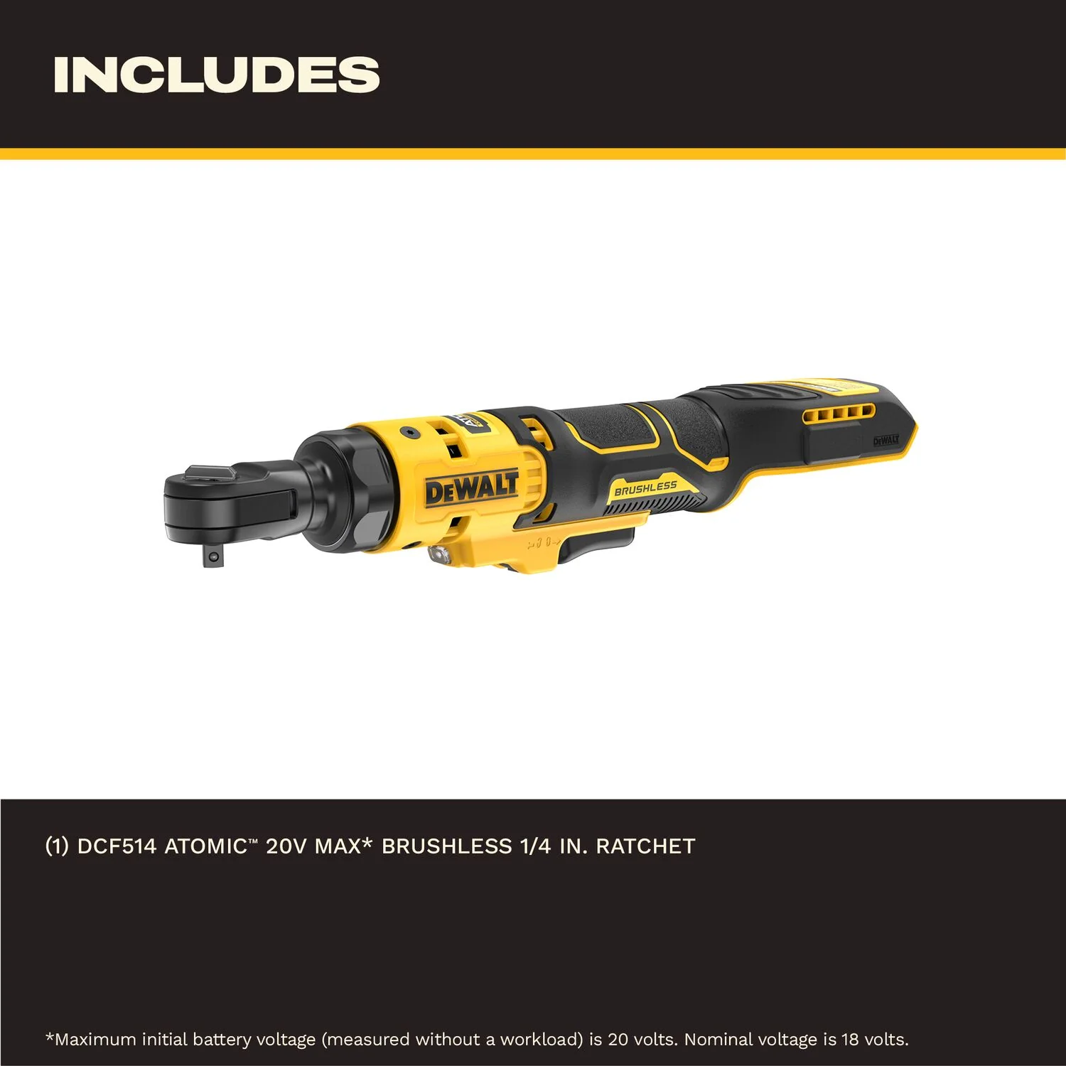 DeWALT DCF514B ATOMIC 20V MAX Brushless Cordless 1/4-in. Ratchet, Tool Only - Image 3