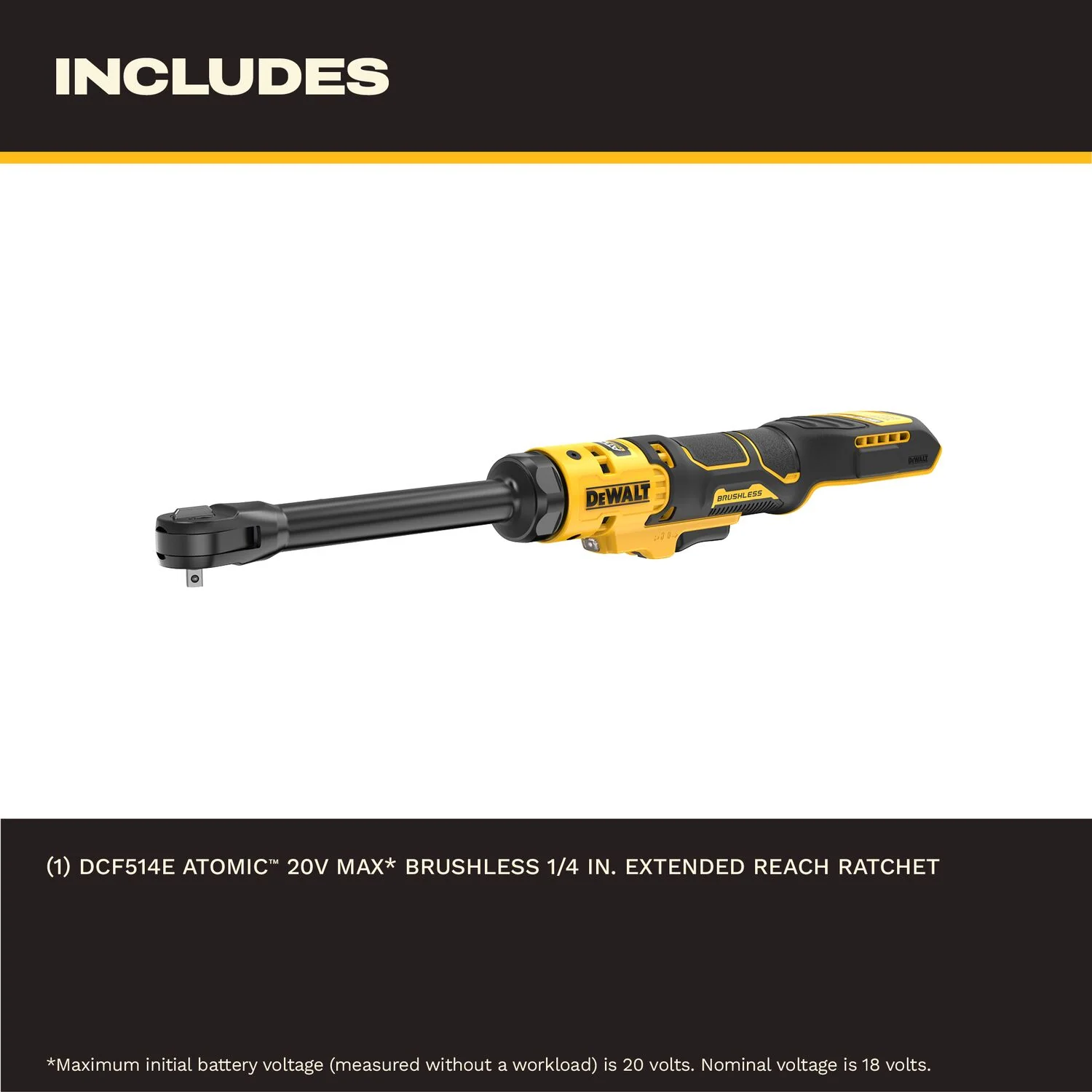 DeWALT DCF514EB ATOMIC 20V MAX Brushless Cordless 1/4-in. Extended Reach Ratchet, Tool Only - Image 3