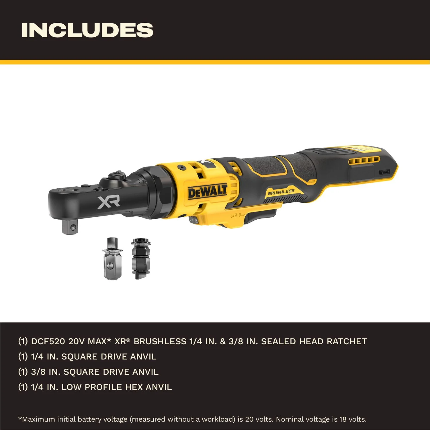 DeWALT DCF520B 20V MAX XR Brushless 1/4-in. & 3/8-in. Sealed Head Ratchet, Tool Only - Image 3