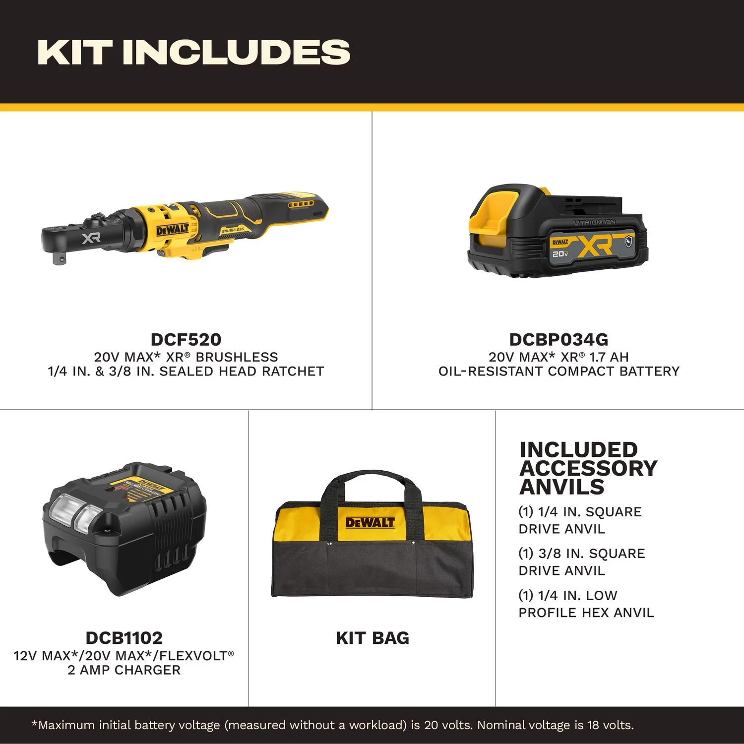 DeWALT DCF520GE1 20V MAX XR Brushless 1/4-in. & 3/8-in. Sealed Head Ratchet 1.7Ah Kit - Image 3