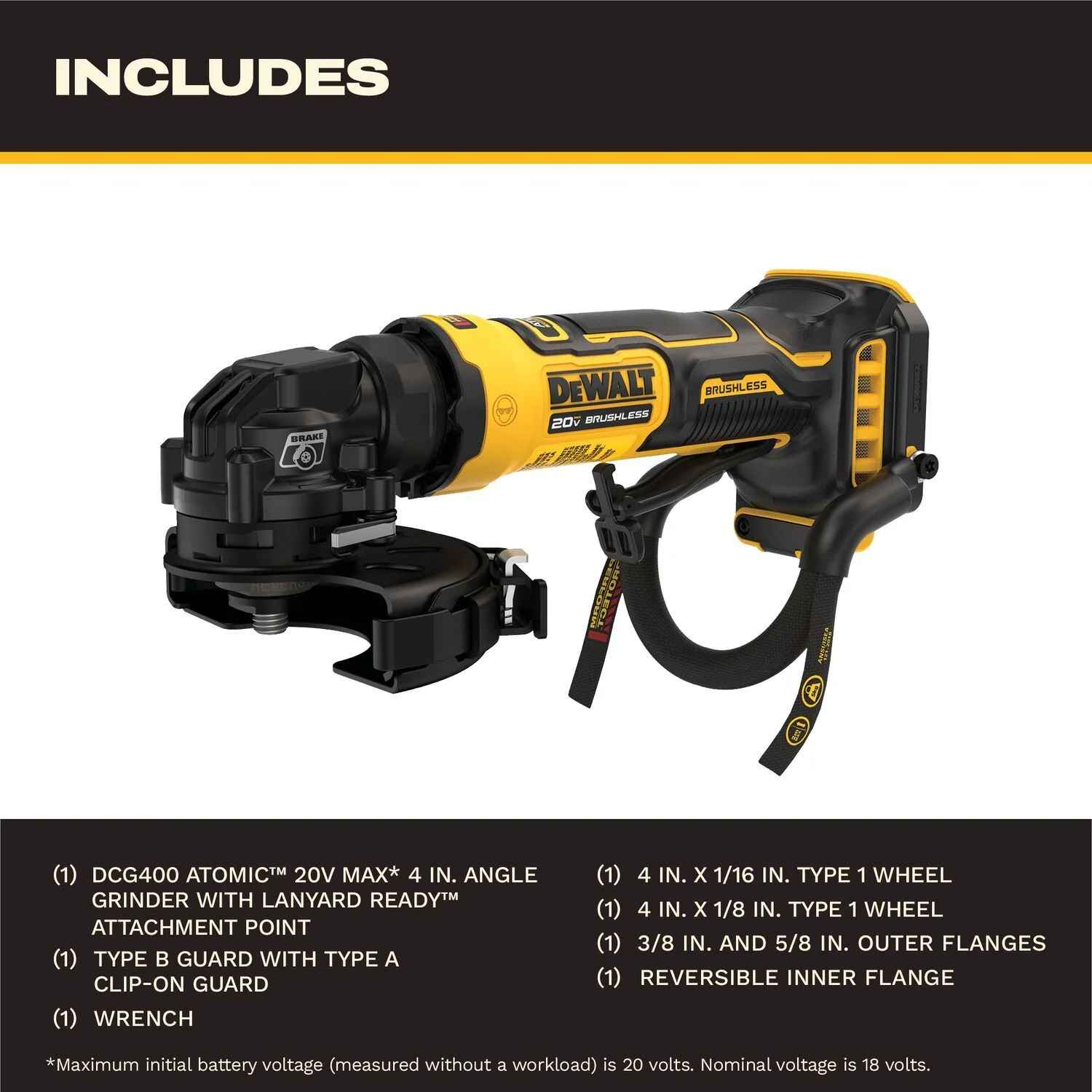 DeWALT DCG400BLR ATOMIC 20V MAX 4-in. Angle Grinder with Lanyard Ready Attachment Point, Tool Only - Image 2
