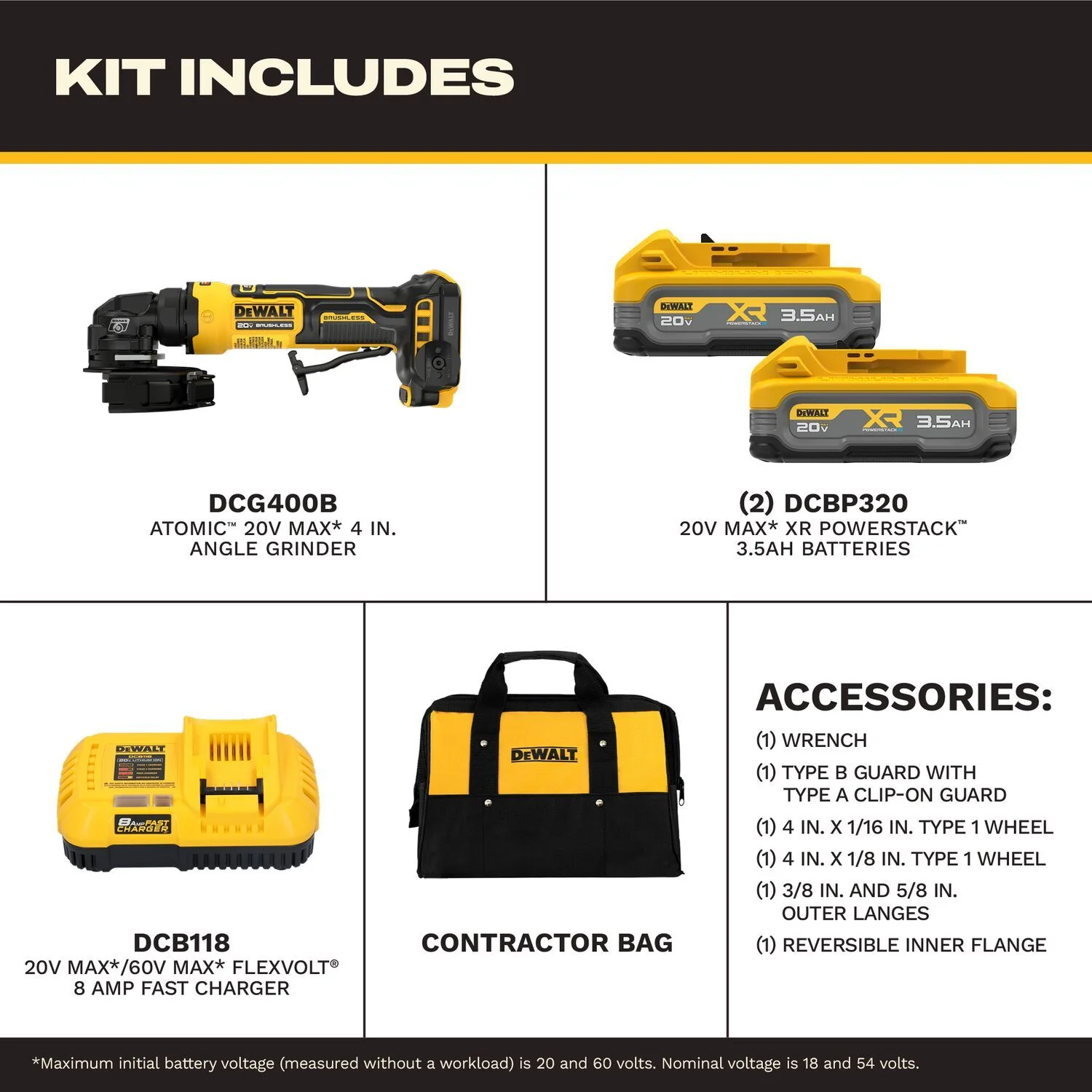DeWALT DCG400S2 ATOMIC 20V MAX 4-in. Angle Grinder 3.5Ah XR POWERSTACK Kit - Image 2