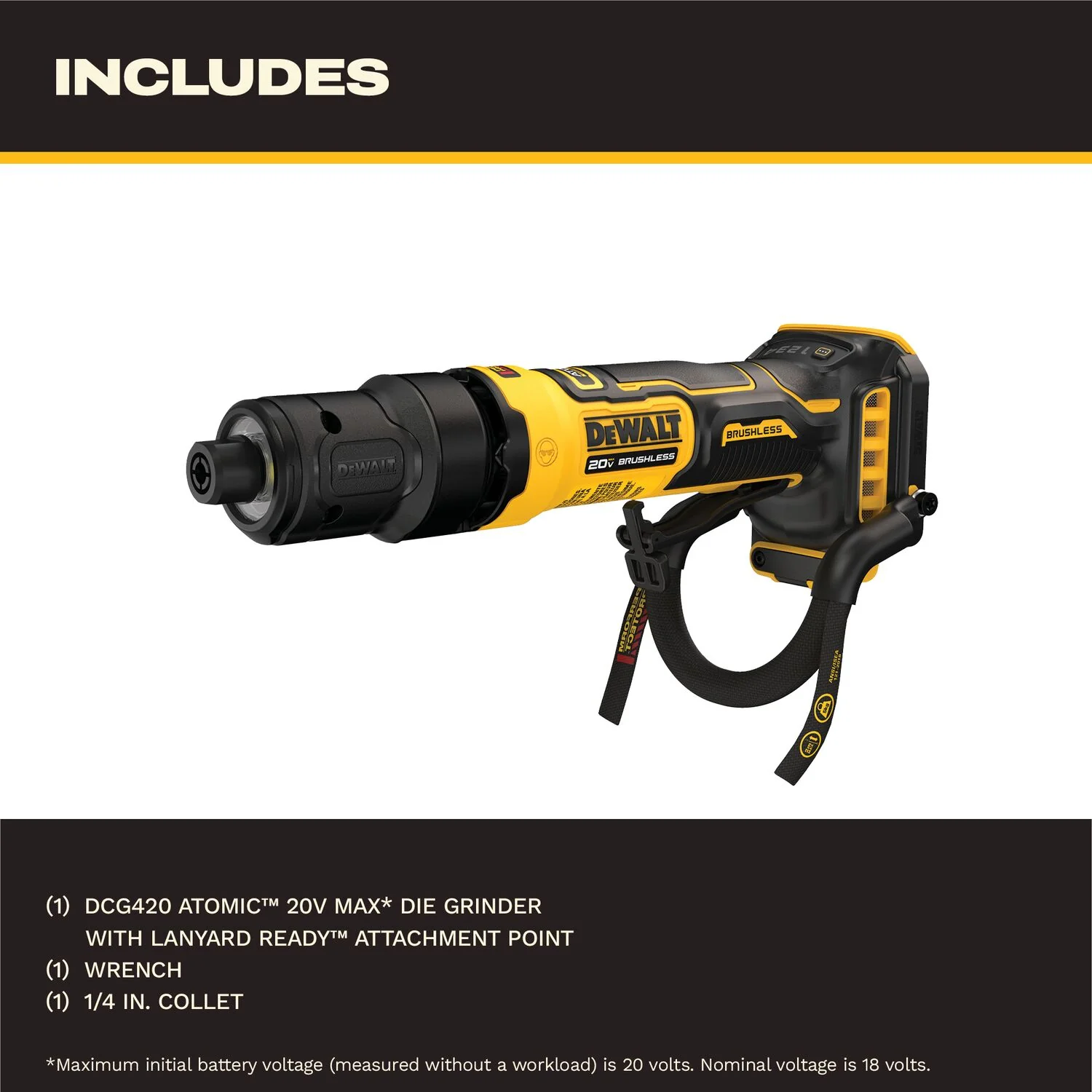 DeWALT DCG420BLR 20V MAX ATOMIC Die Grinder with Lanyard Ready Attachment Point, Tool Only - Image 2