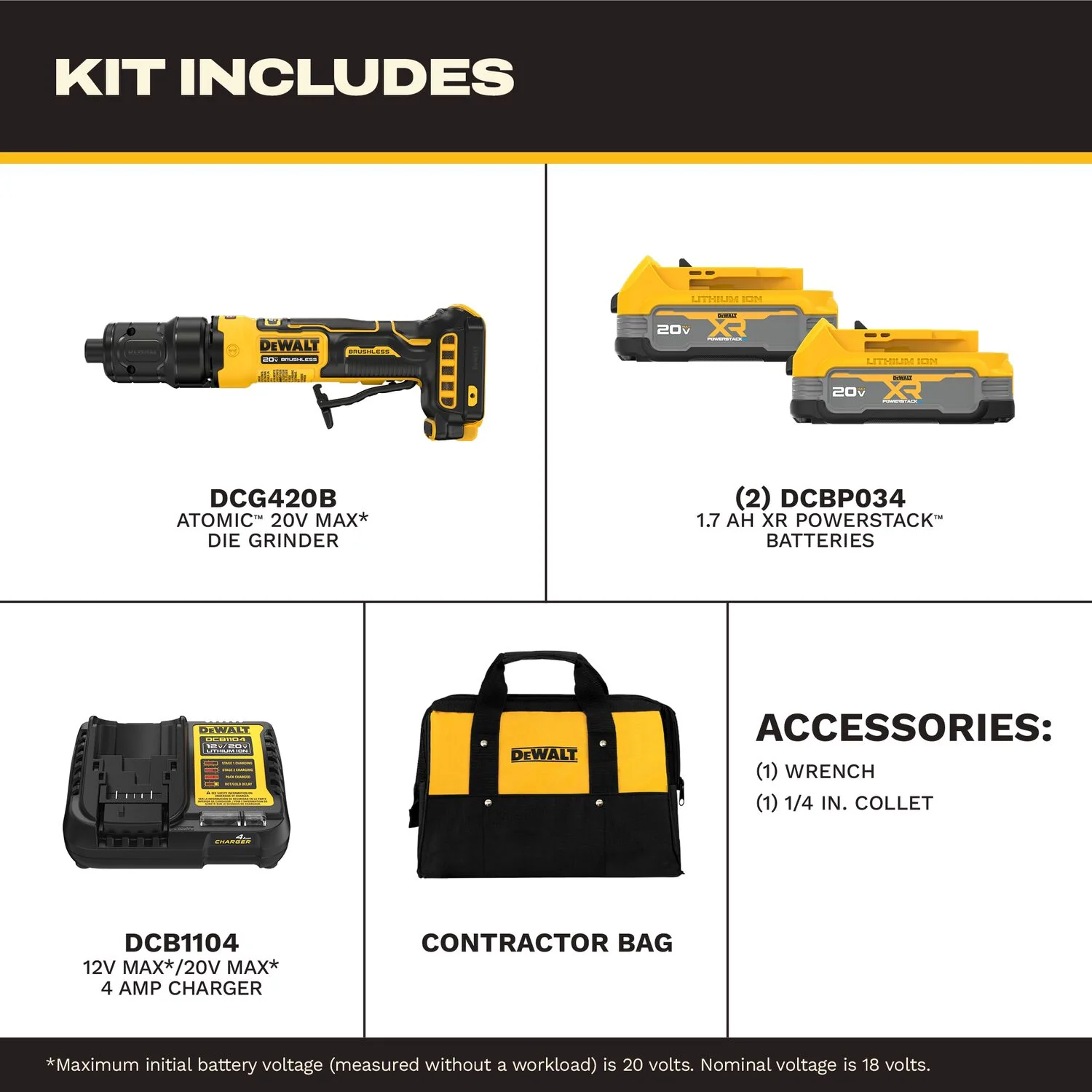 DeWALT DCG420E2 20V MAX ATOMIC Die Grinder 1.7Ah XR POWERSTACK Kit - Image 2