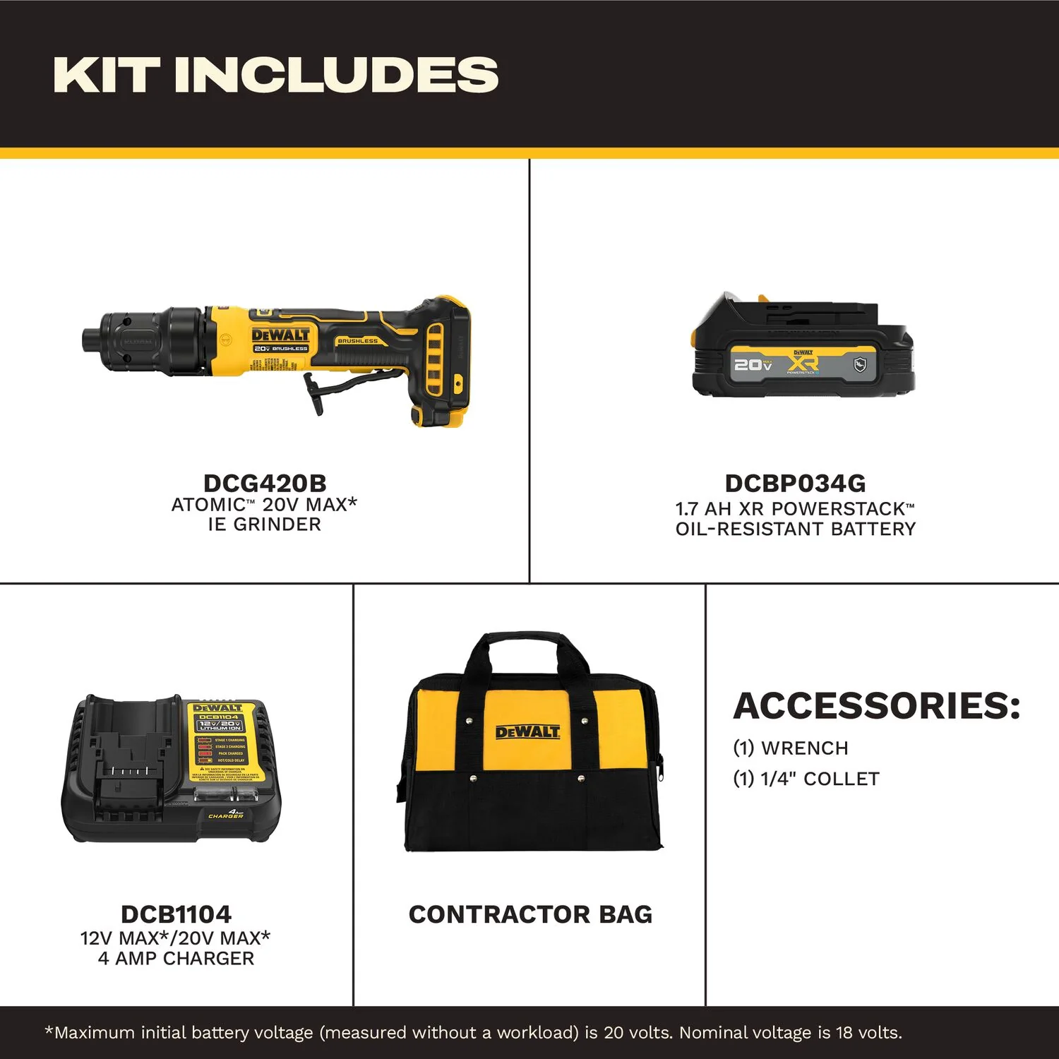 DeWALT DCG420GE1 20V MAX ATOMIC Die Grinder Oil-Resistant  1.7Ah XR POWERSTACK Kit - Image 2