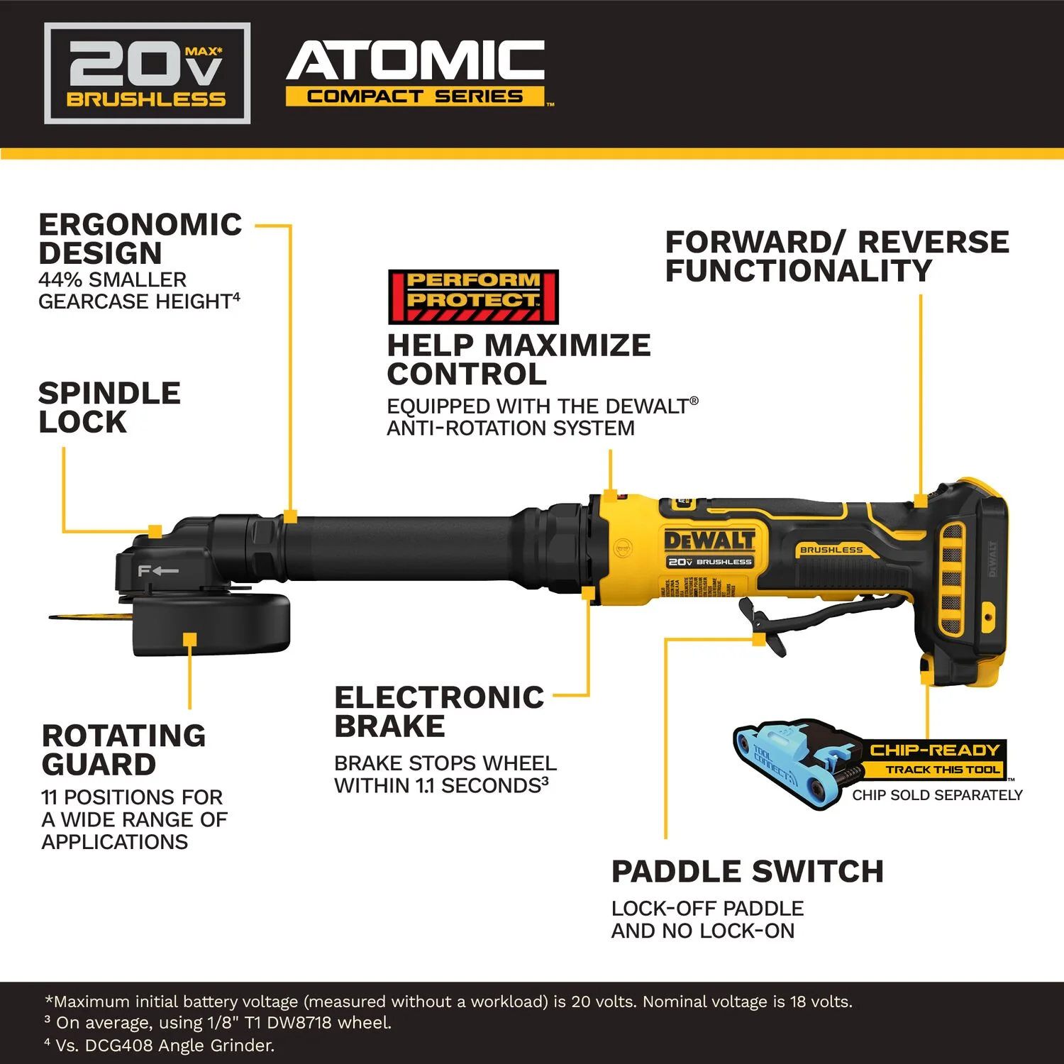 DeWALT DCG432XB ATOMIC 20V MAX 4 in. Extended Cut-Off Tool, Tool Only - Image 2