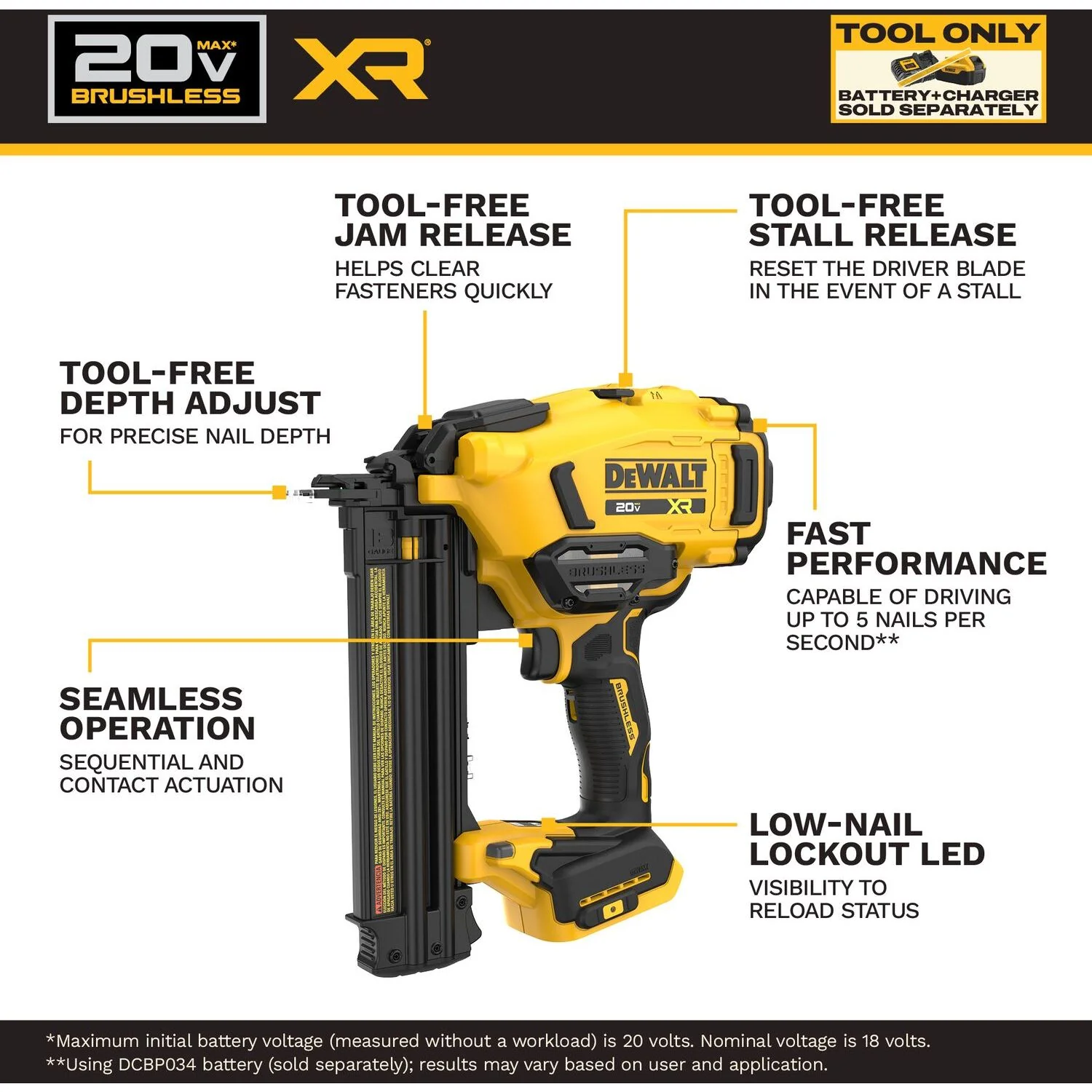 DeWALT DCN210B 20V MAX XR 18Ga Brad Nailer, Tool Only - Image 2