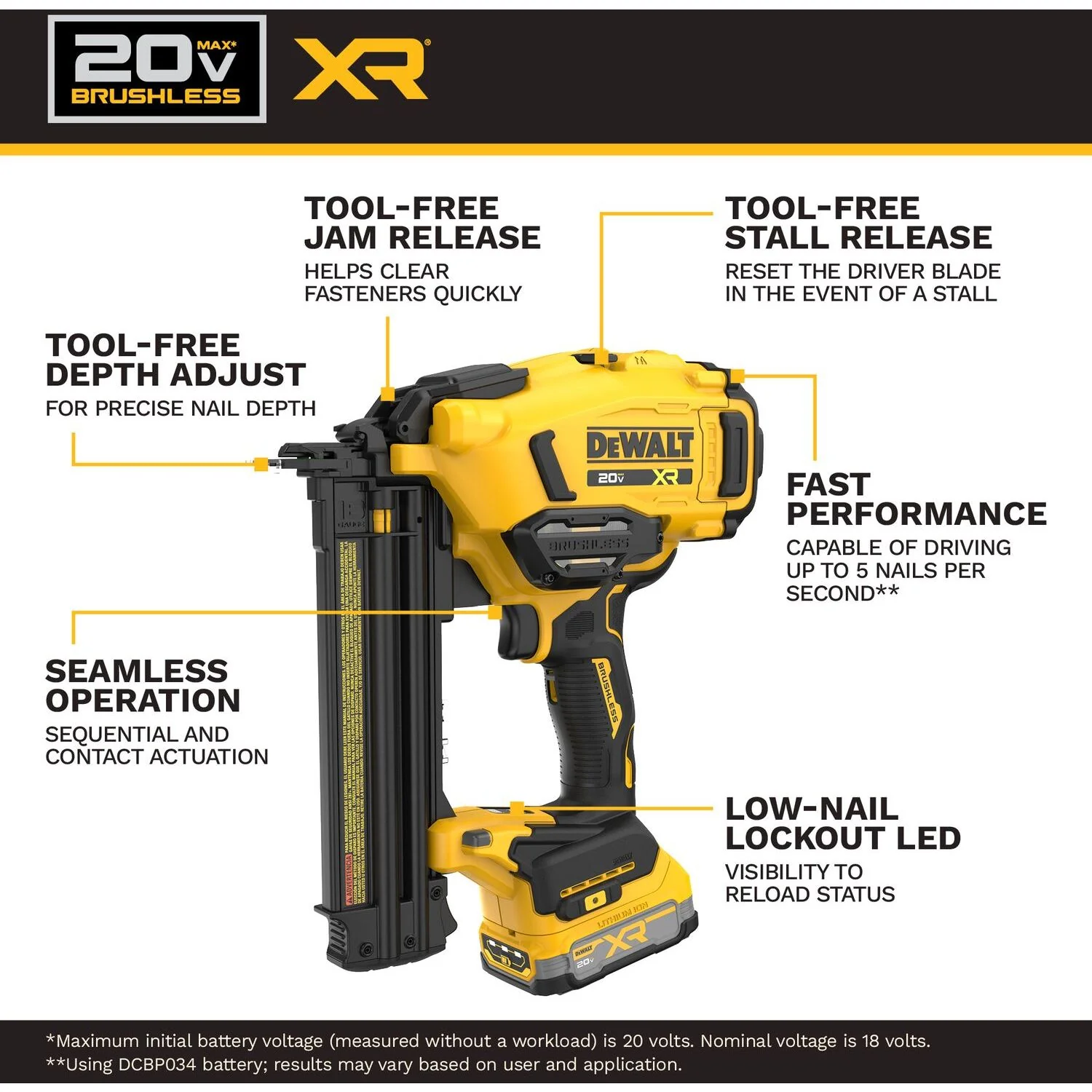 DeWALT DCN210E1 20V MAX XR 18Ga Brad Nailer Powerstack 1.7Ah Kit - Image 2