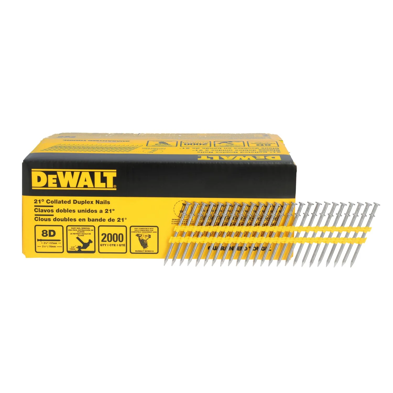 DeWALT DN275 21-Degree Collated Duplex Nails – 8D 2-3/4″ x 0.131″, 2000-Pack