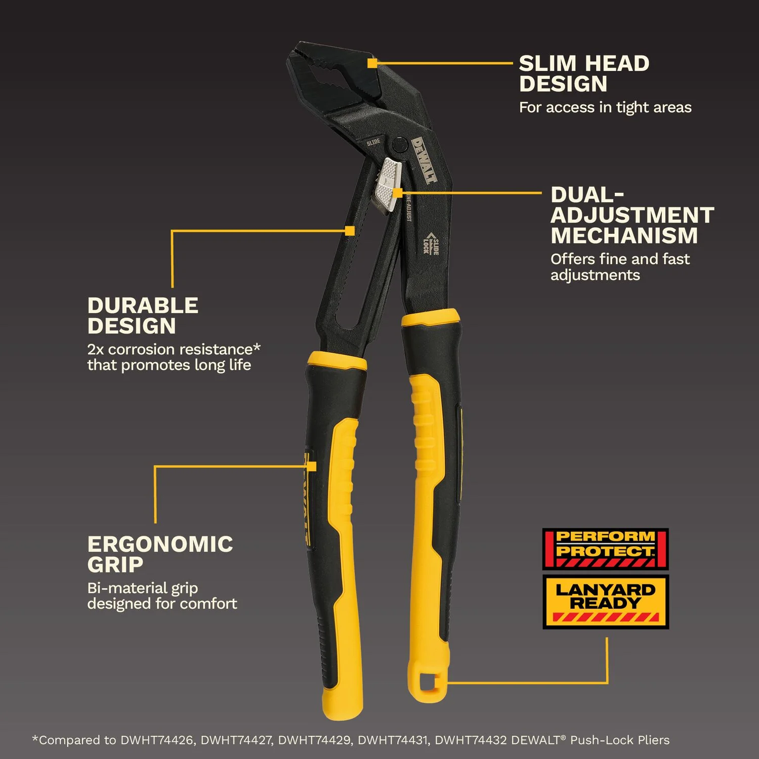DeWALT DWHT82823 12-in. Slidelock V-Jaw Pliers - Image 2