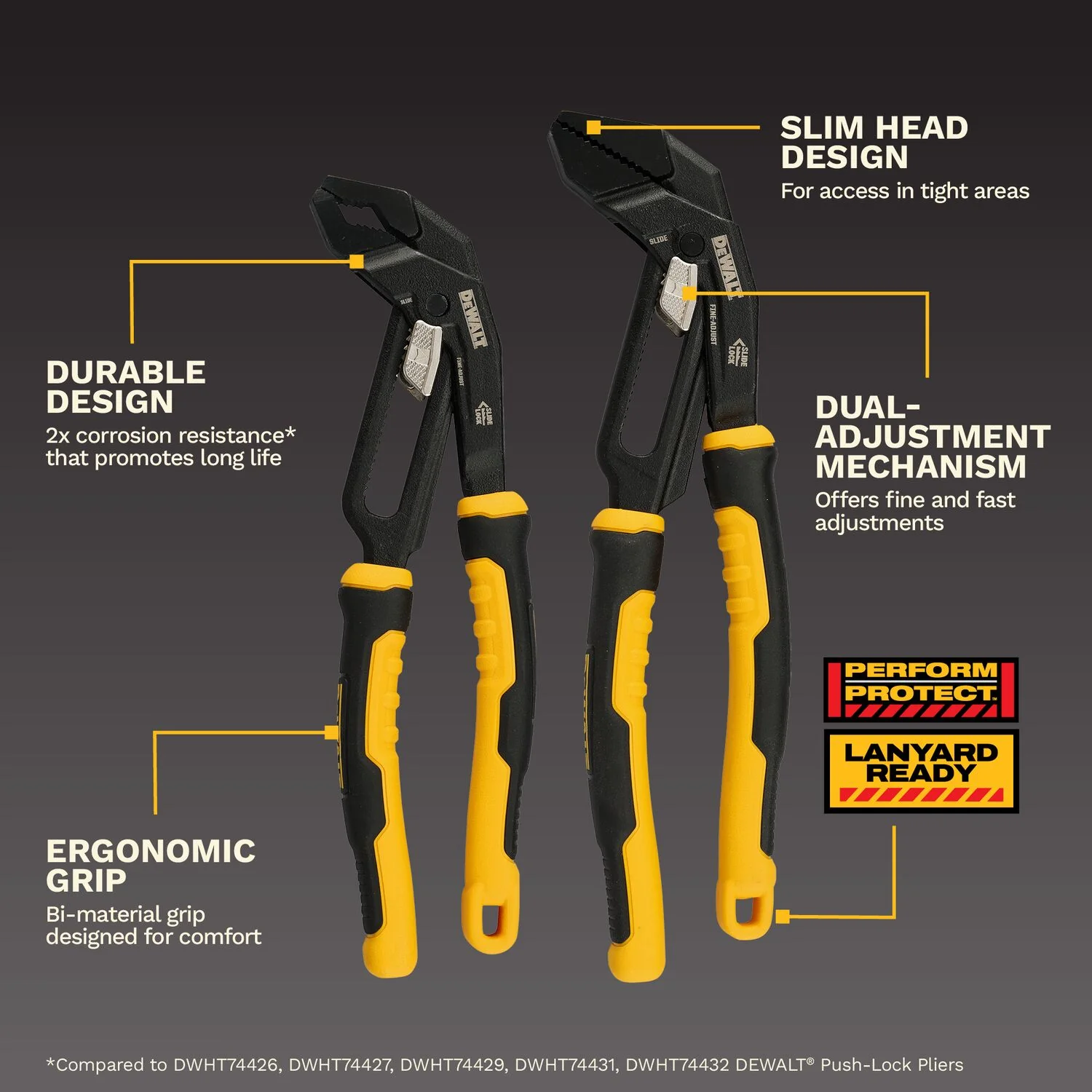DeWALT DWHT82824 Slidelock 8-in. and 10-in. V-Jaw Plier, 2-Pack - Image 2