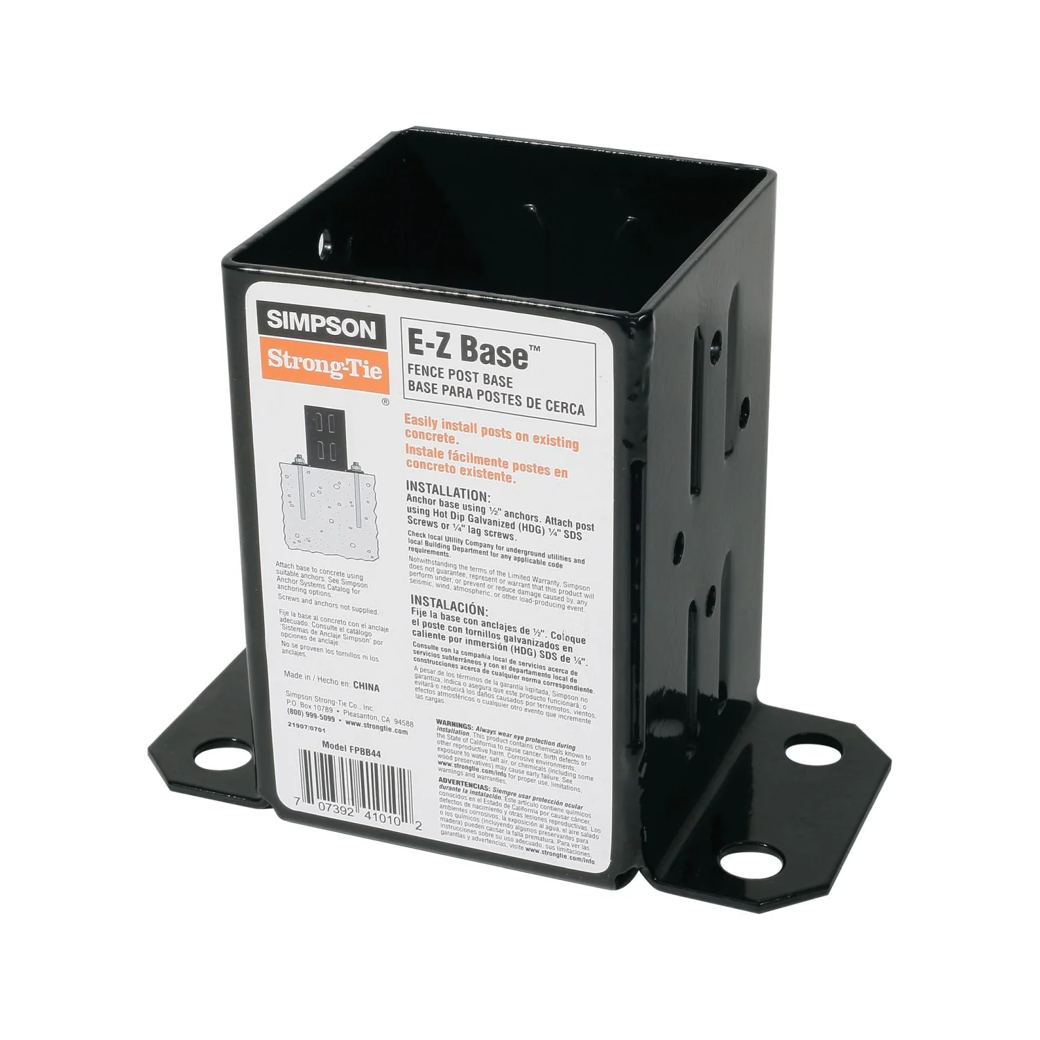 Simpson Strong-Tie E-Z Base Black Powder-Coated Post Base for 4x4 (FPBB44) - Image 2