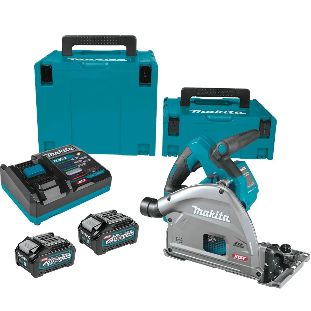 Makita 40V max XGT Brushless 6-1/2″ AWS Plunge Track Saw 4.0Ah Kit w/ 2-Batteries