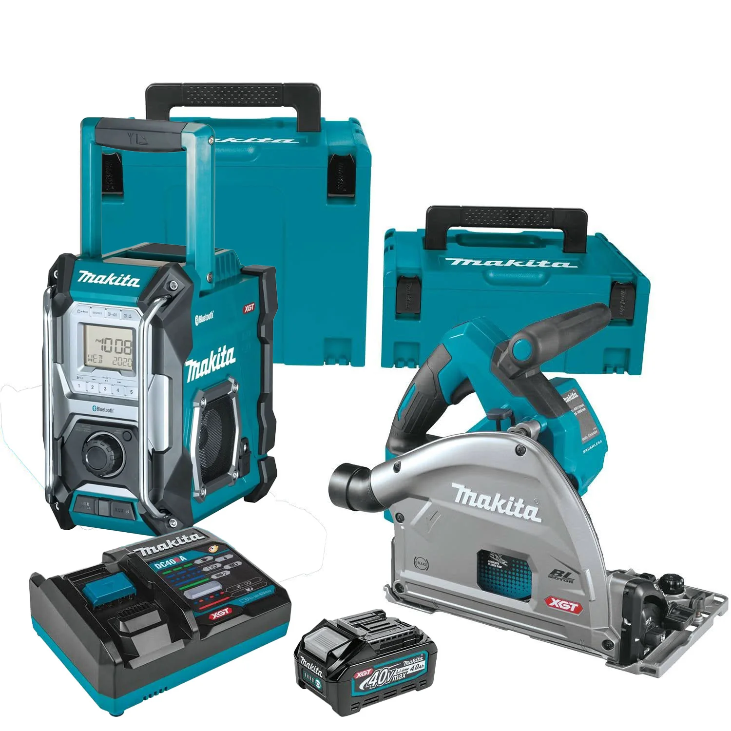 Makita 40V max XGT Brushless 6-1/2″ AWS Plunge Track Saw + Bluetooth Radio 4.0Ah Kit