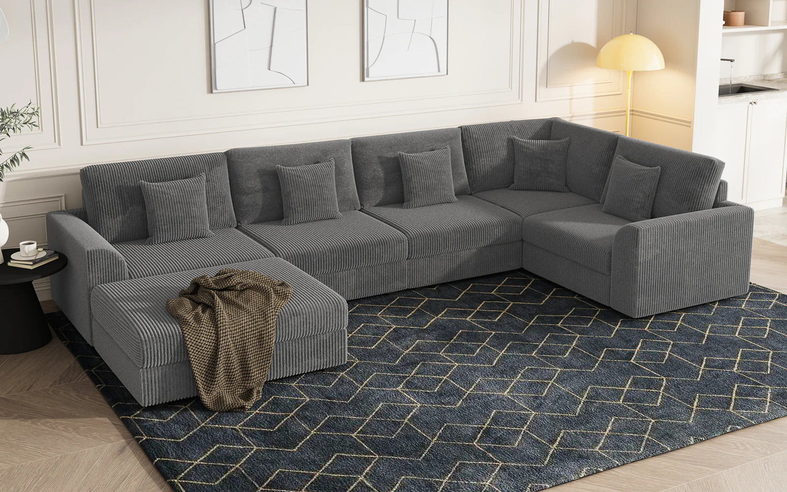 Advwin 6 Seat Oversized Modular Sectional Sofa Grey