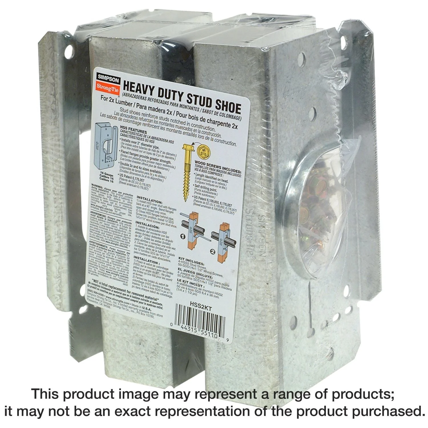 Simpson Strong-Tie HSS2KT HSS Galvanized Stud Shoe for 2x, with Strong-Drive SDS Screws, 4-Pack - Image 1