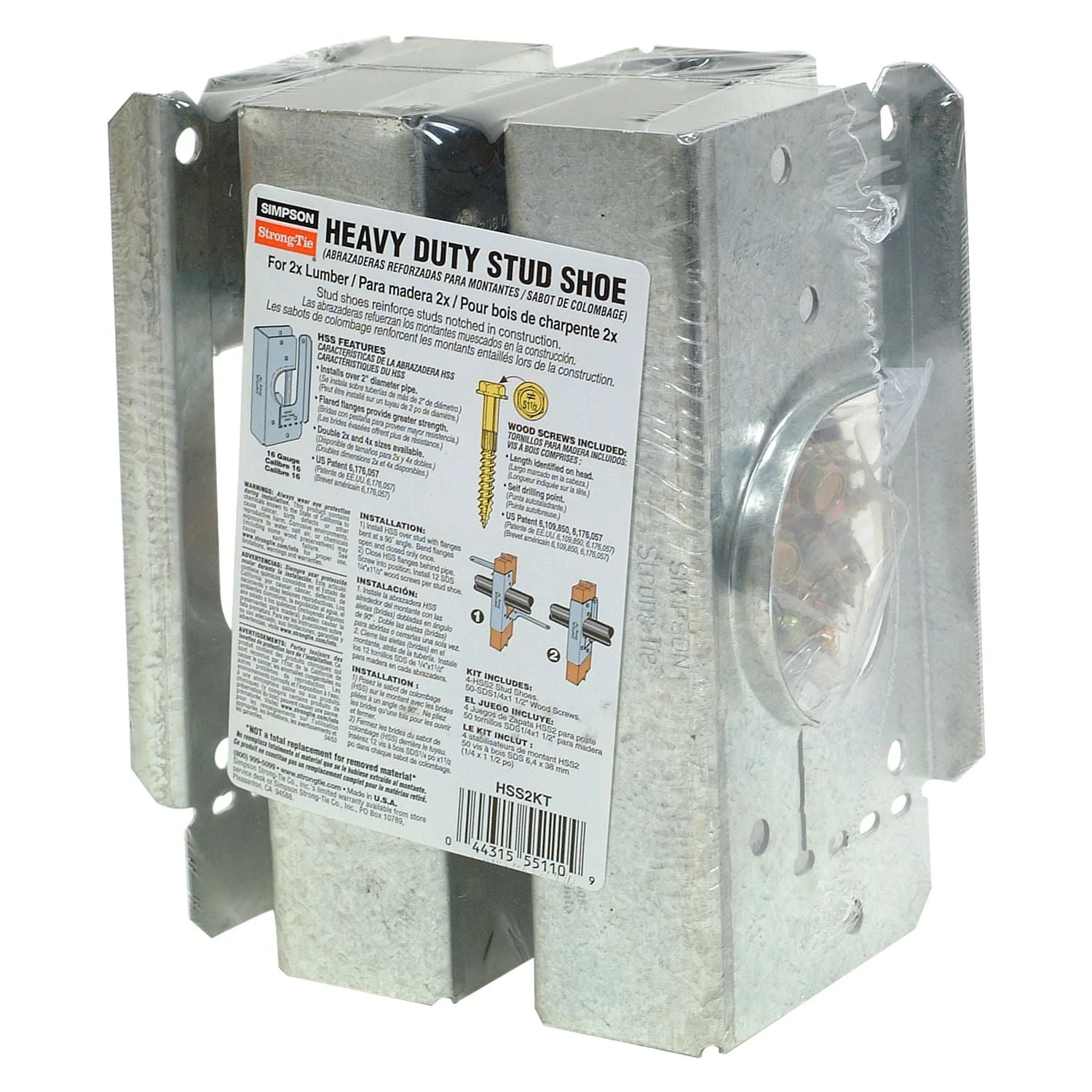 Simpson Strong-Tie HSS2KT HSS Galvanized Stud Shoe for 2x, with Strong-Drive SDS Screws, 4-Pack - Image 3
