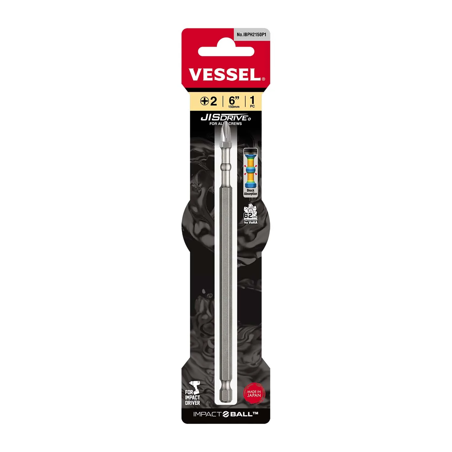 Vessel IBPH2150P1 Impact Ball Torsion Phillips #2 Bit, 1-Pack - Image 1