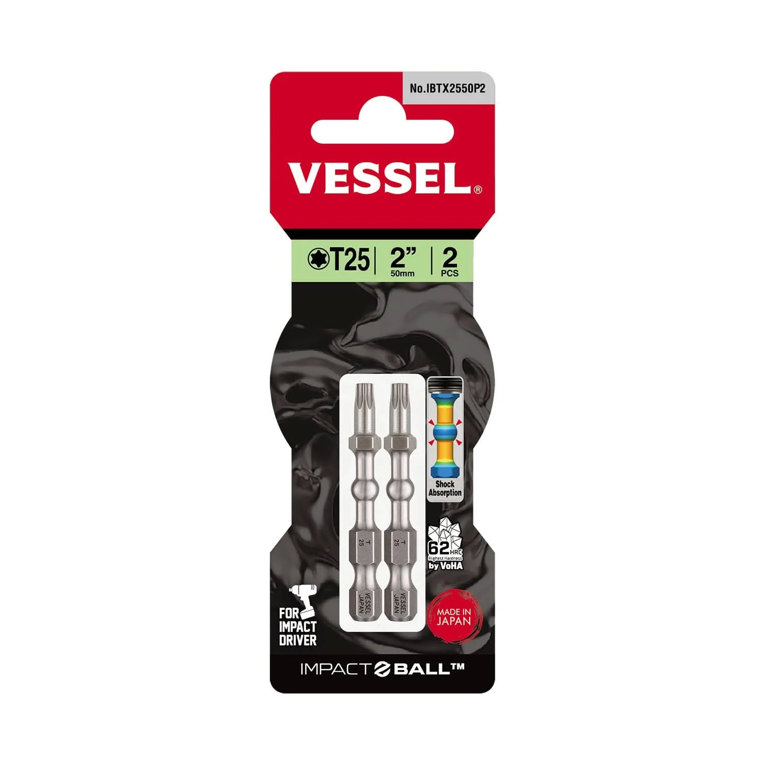 Vessel IBTX2550P2 Impact Ball Torsion Torx T25 Bit, 2-Pack - Image 1