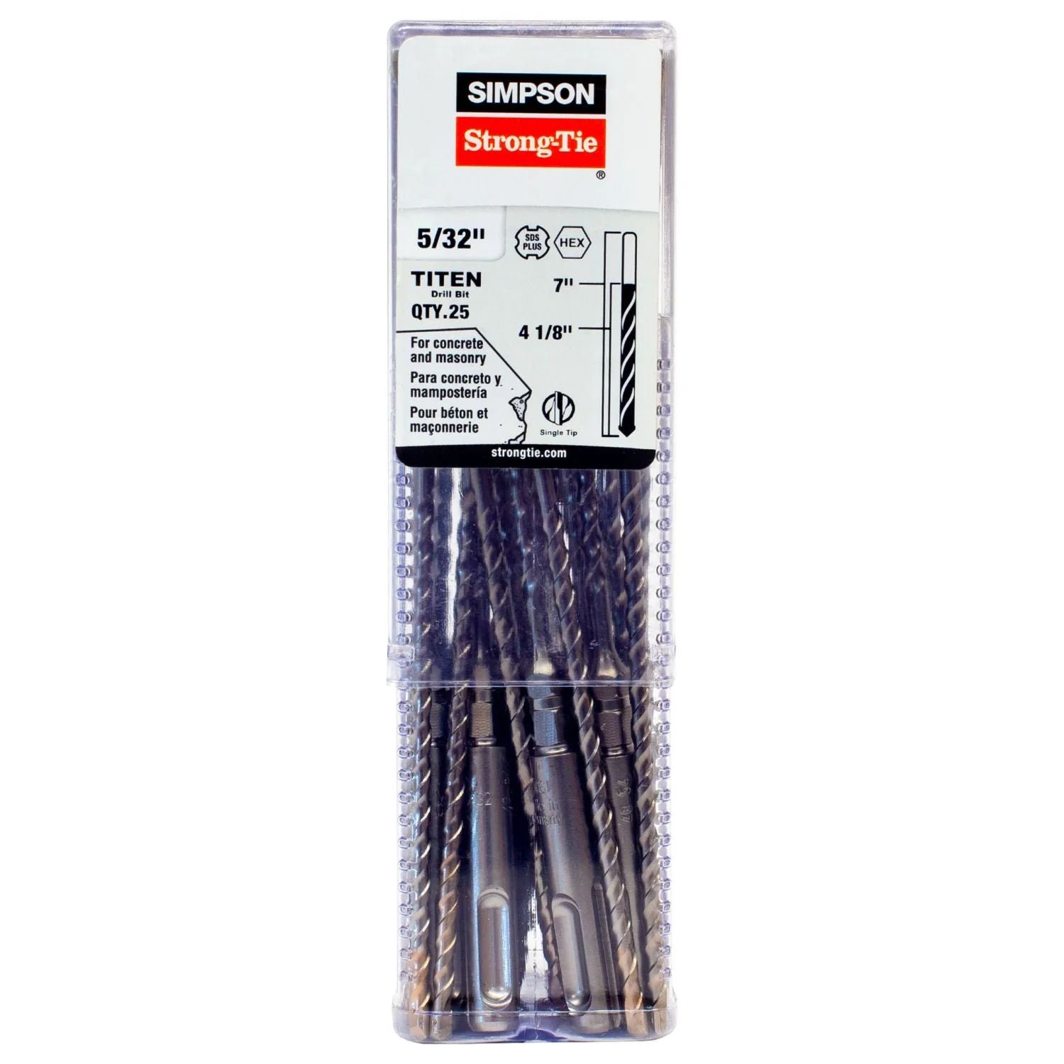 Simpson Strong-Tie MDPL01507H-R25 5/32-in. x 7-in. SDS-plus Shank Titen Turbo Screw Drill Bit/Driver, 25-Pack - Image 2