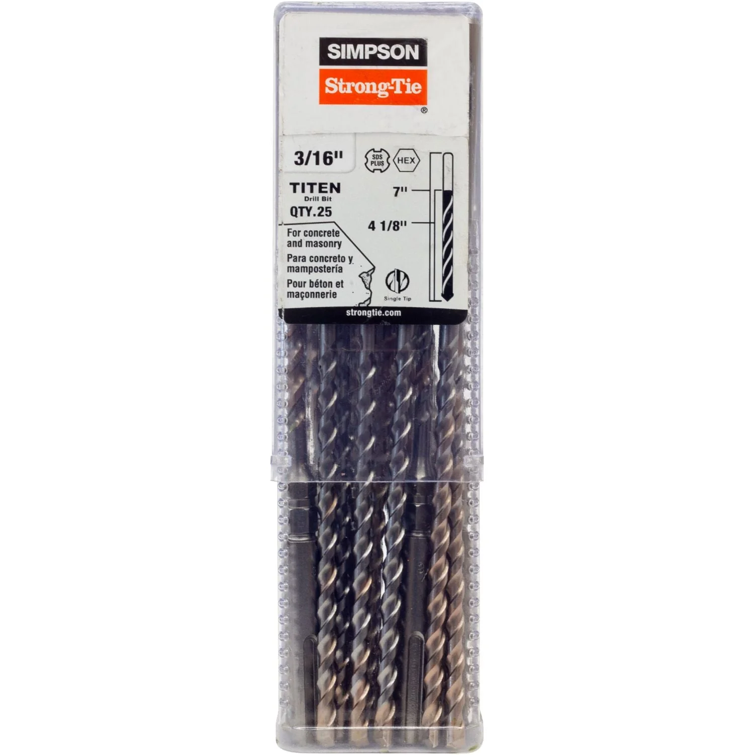 Simpson Strong-Tie MDPL01807H-R25 3/16-in. x 7-in. SDS-plus Titen Screw Drill Bit/Driver, 25-Pack - Image 2