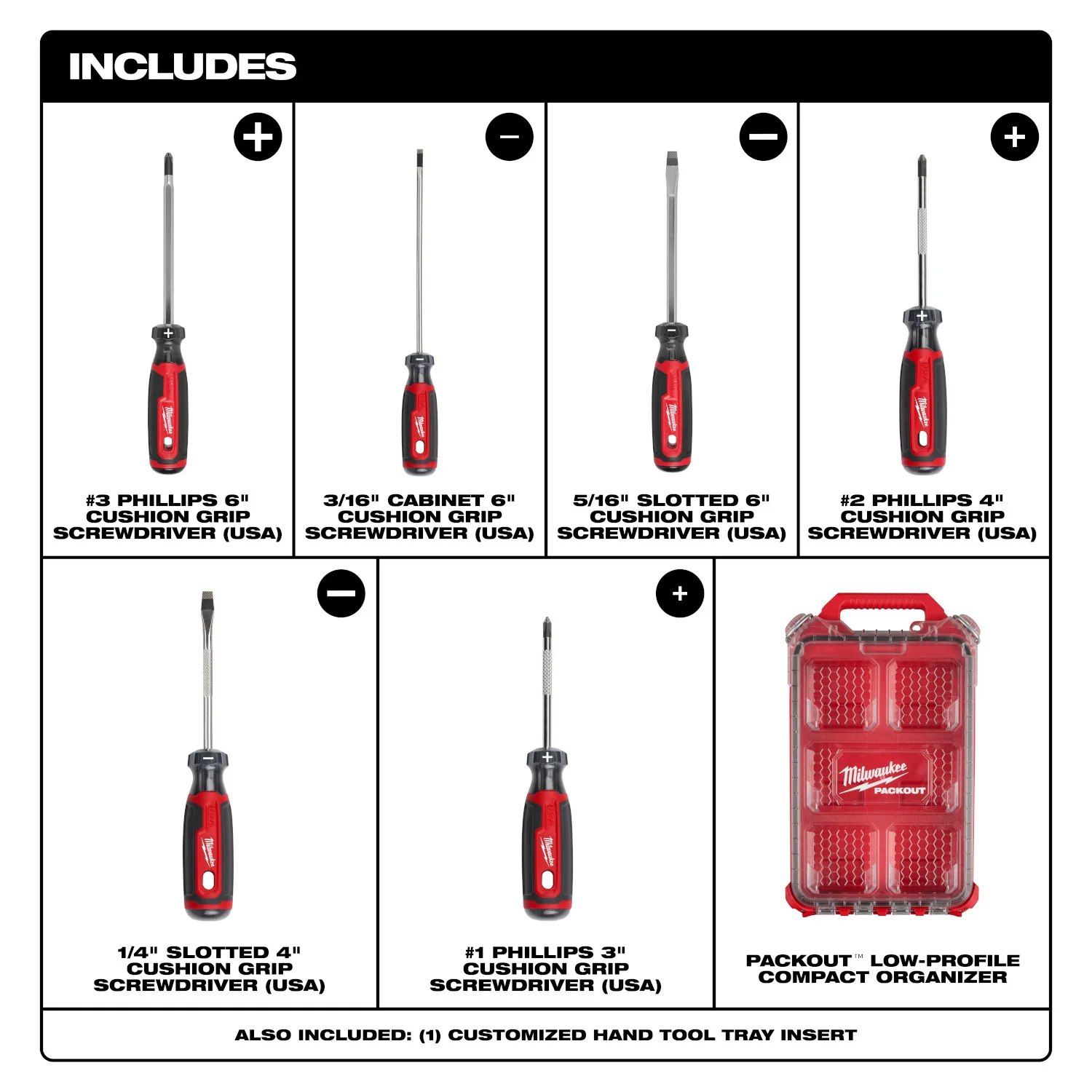 Milwaukee MT200-6P 6-Piece Cushion Grip Screwdrivers PACKOUT Low-Profile Compact Organizer Set - Image 2