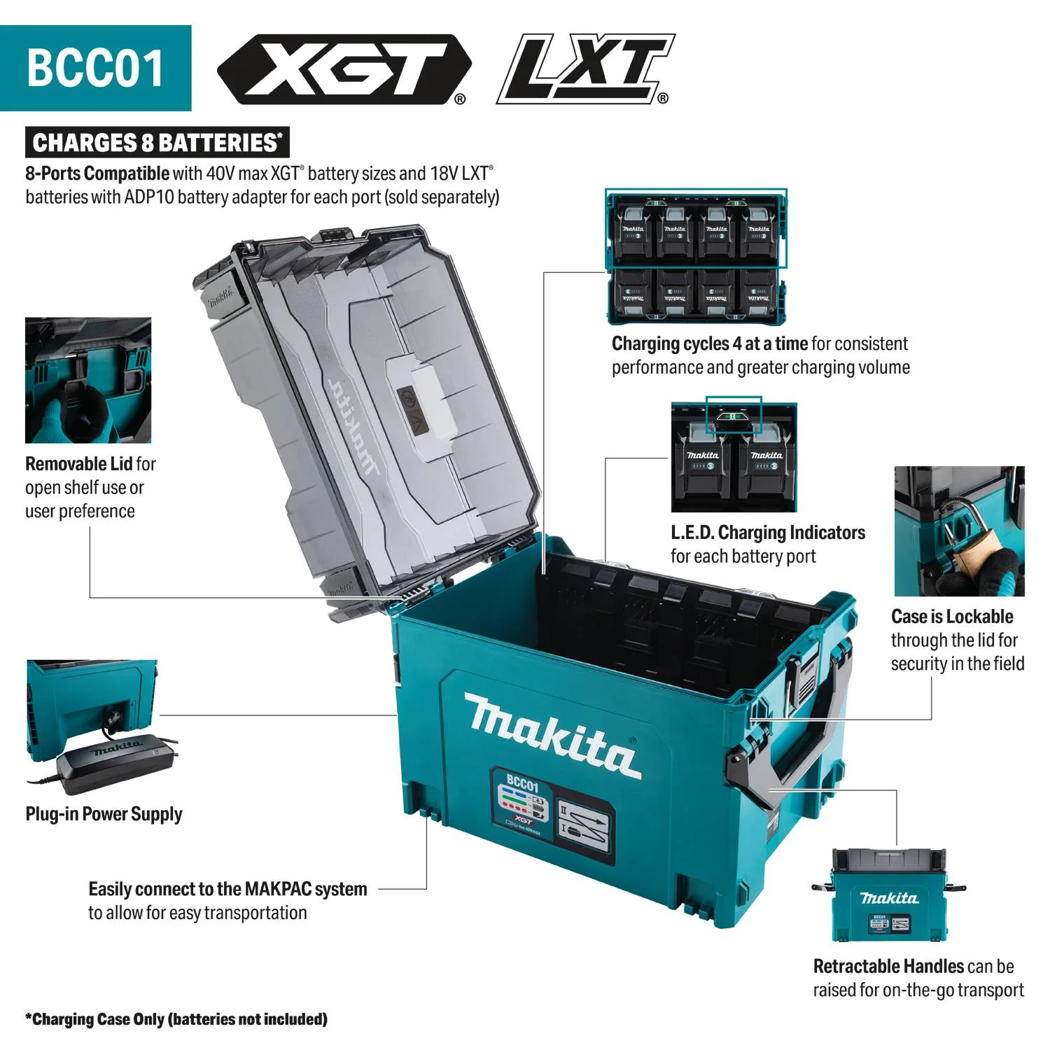 Makita BCC01 40V max XGT and 18V LXT 8-Port Charging Case - Image 2