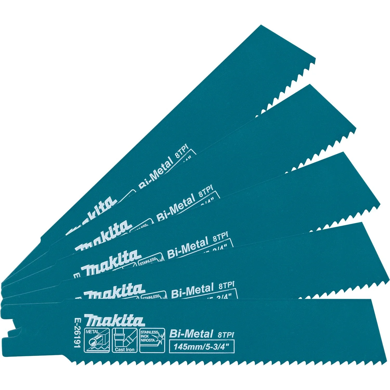Makita E-26191 5-3/4-in. Metal Pipe Cutting Recipro Saw Blade, 8-TPI, 5-Pack, GRJ03 - Image 1