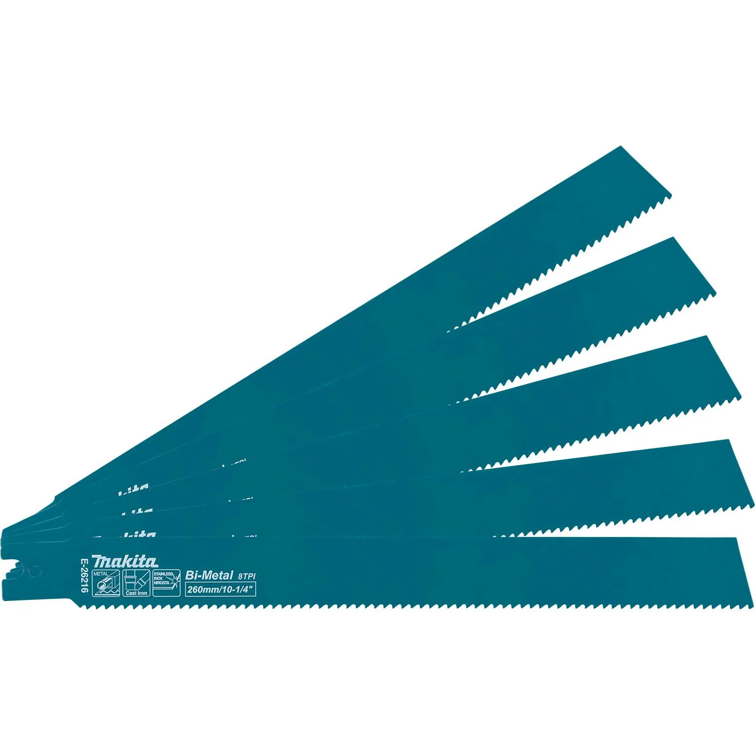 Makita E-26216 10-1/4-in. Metal Pipe Cutting Recipro Saw Blade, 8-TPI, 5-Pack, GRJ03 - Image 1