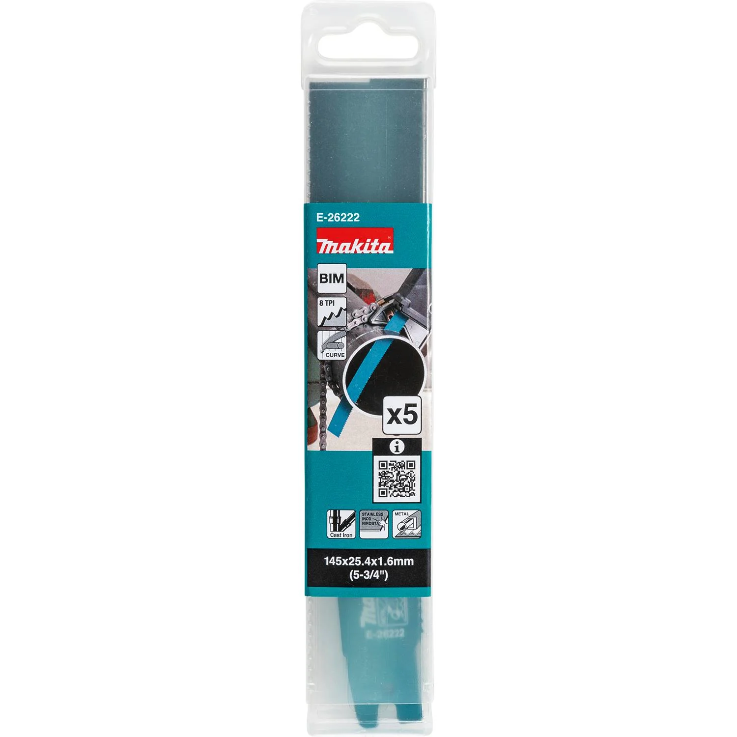 Makita E-26222 5-3/4-in. Curved Metal Pipe Cutting Recipro Saw Blade, 8-TPI, 5-Pack, GRJ03 - Image 2