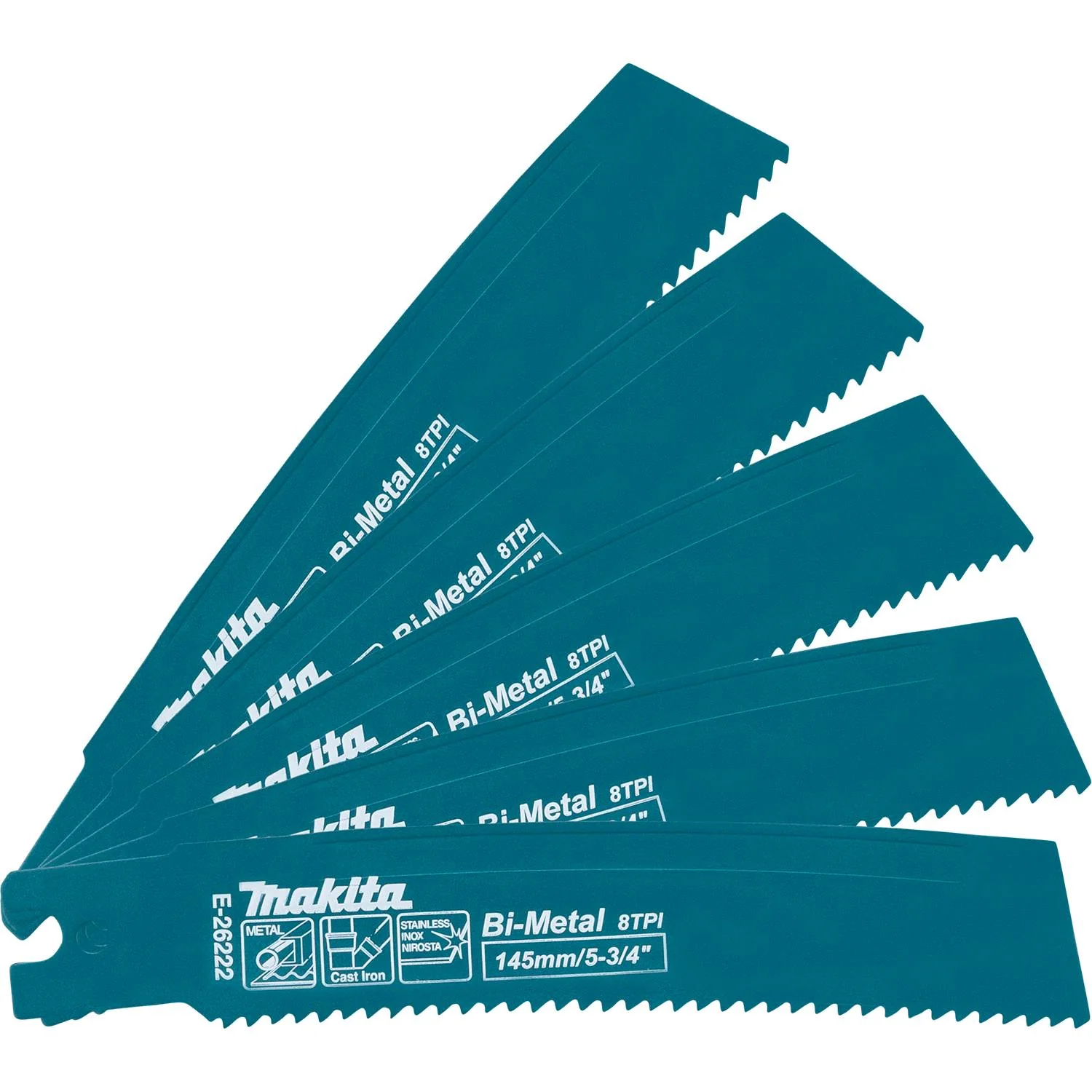 Makita E-26222 5-3/4-in. Curved Metal Pipe Cutting Recipro Saw Blade, 8-TPI, 5-Pack, GRJ03 - Image 1