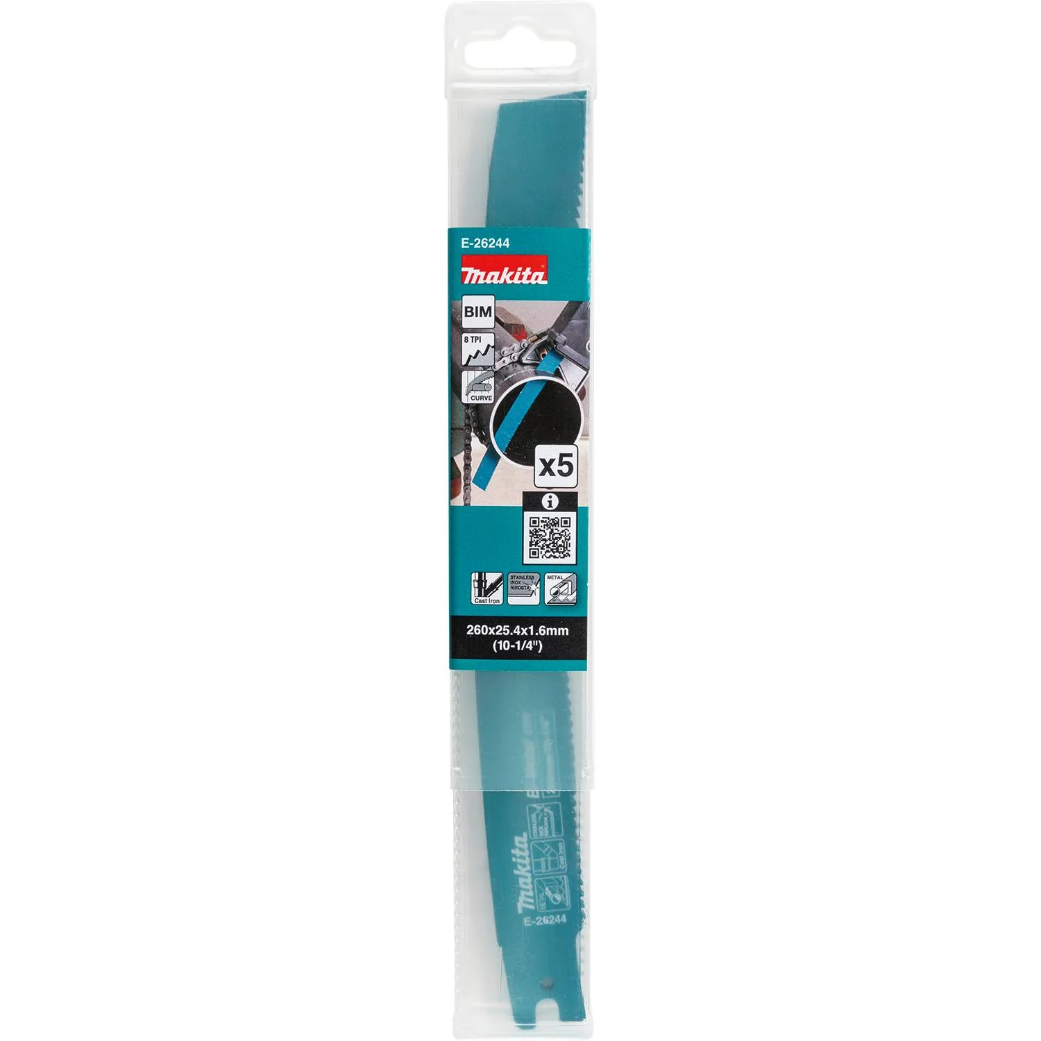 Makita E-26244 10-1/4-in. Curved Metal Pipe Cutting Recipro Saw Blade, 8-TPI, 5-Pack, GRJ03 - Image 2