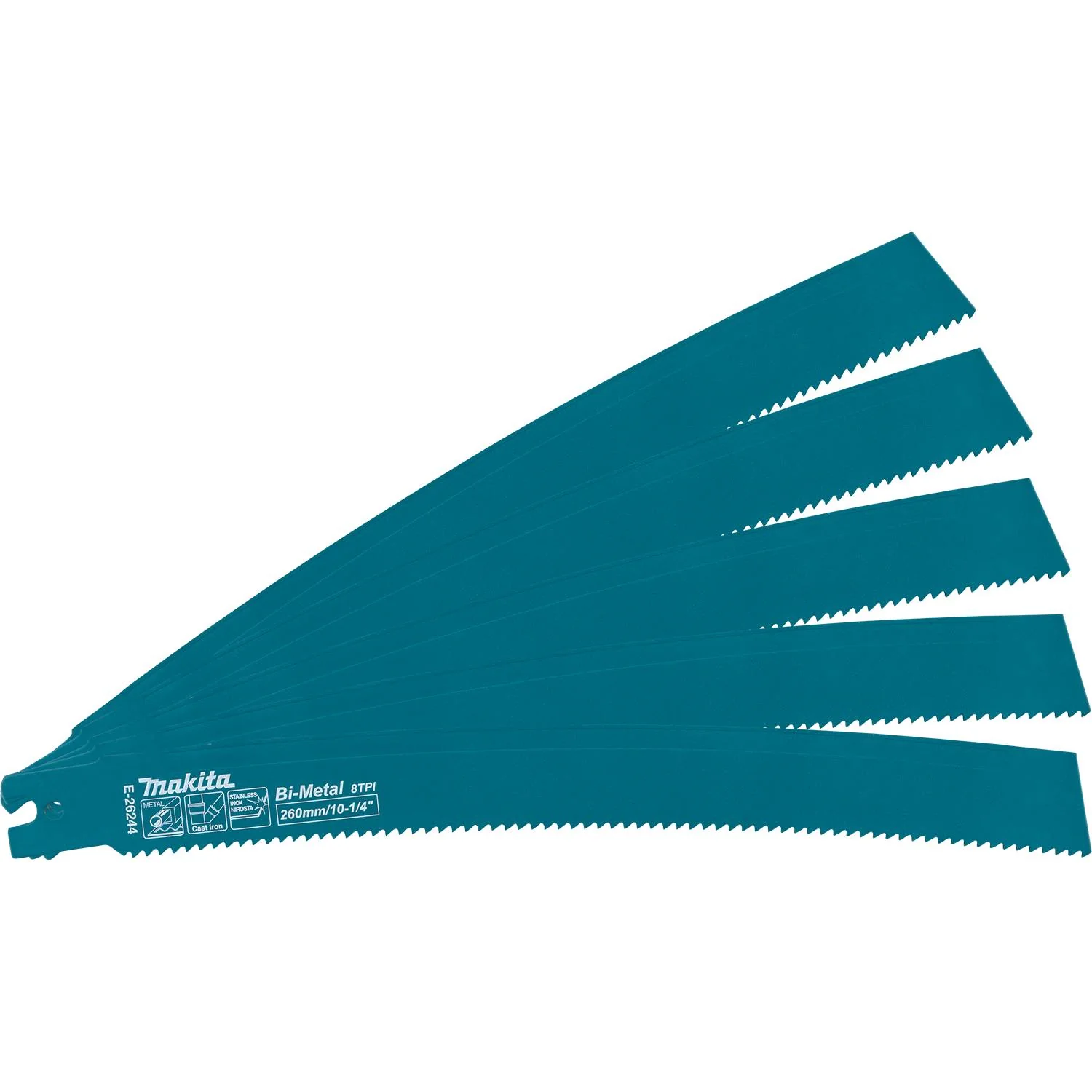 Makita E-26244 10-1/4-in. Curved Metal Pipe Cutting Recipro Saw Blade, 8-TPI, 5-Pack, GRJ03 - Image 1