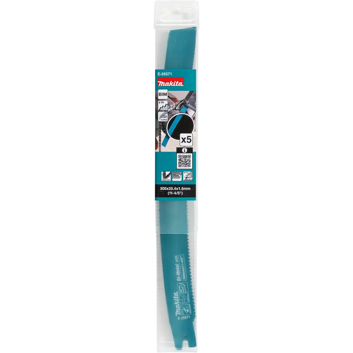 Makita E-26571 11-4/5-in. Curved Metal Pipe Cutting Recipro Saw Blade, 8-TPI, 5-Pack, GRJ03 - Image 2