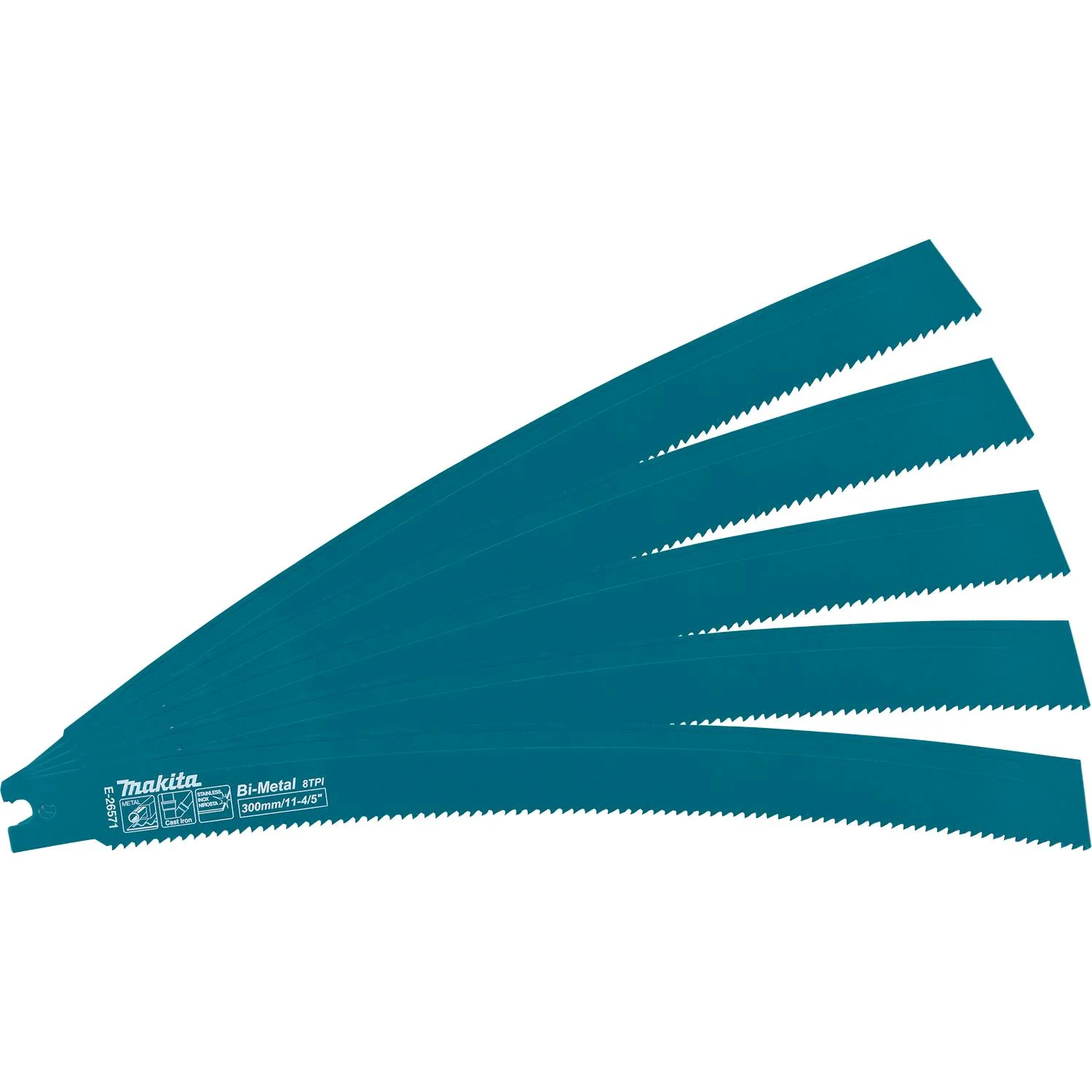 Makita E-26571 11-4/5-in. Curved Metal Pipe Cutting Recipro Saw Blade, 8-TPI, 5-Pack, GRJ03 - Image 1