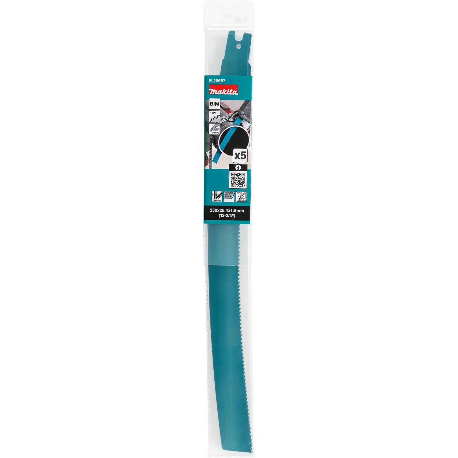 Makita E-26587 14-in. Curved Metal Pipe Cutting Recipro Saw Blade, 8-TPI, 5-Pack, GRJ03 - Image 2
